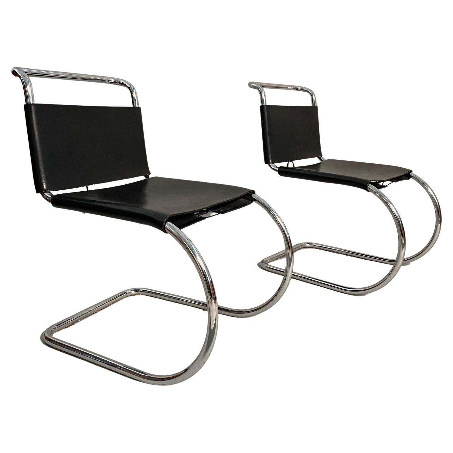 2 Leather MR10 Chairs by Ludwig Mies Van Der Rohe, 1960s For Sale