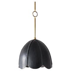 2 Leather Pendant Lights in Black, Doma and 2 Leather Sconces in Black, Noma