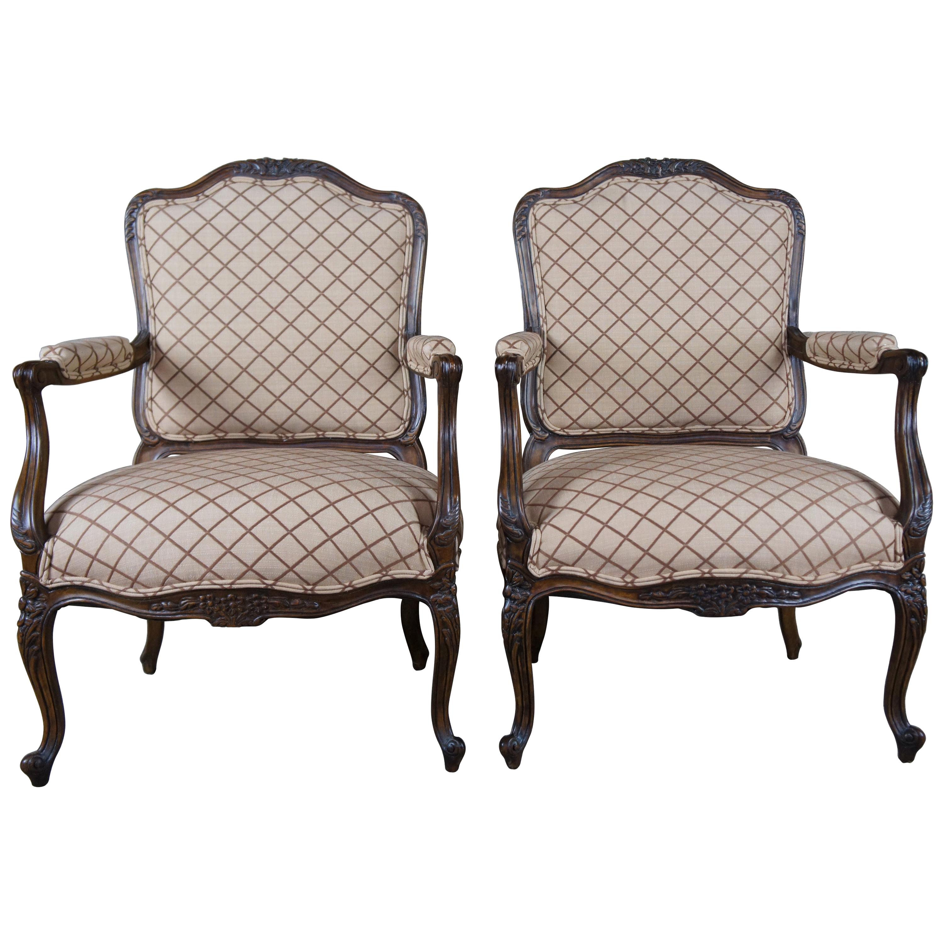 2 Lewis Mittman French Louis XV Fauteuil Arm Chairs Club Accent Provincial