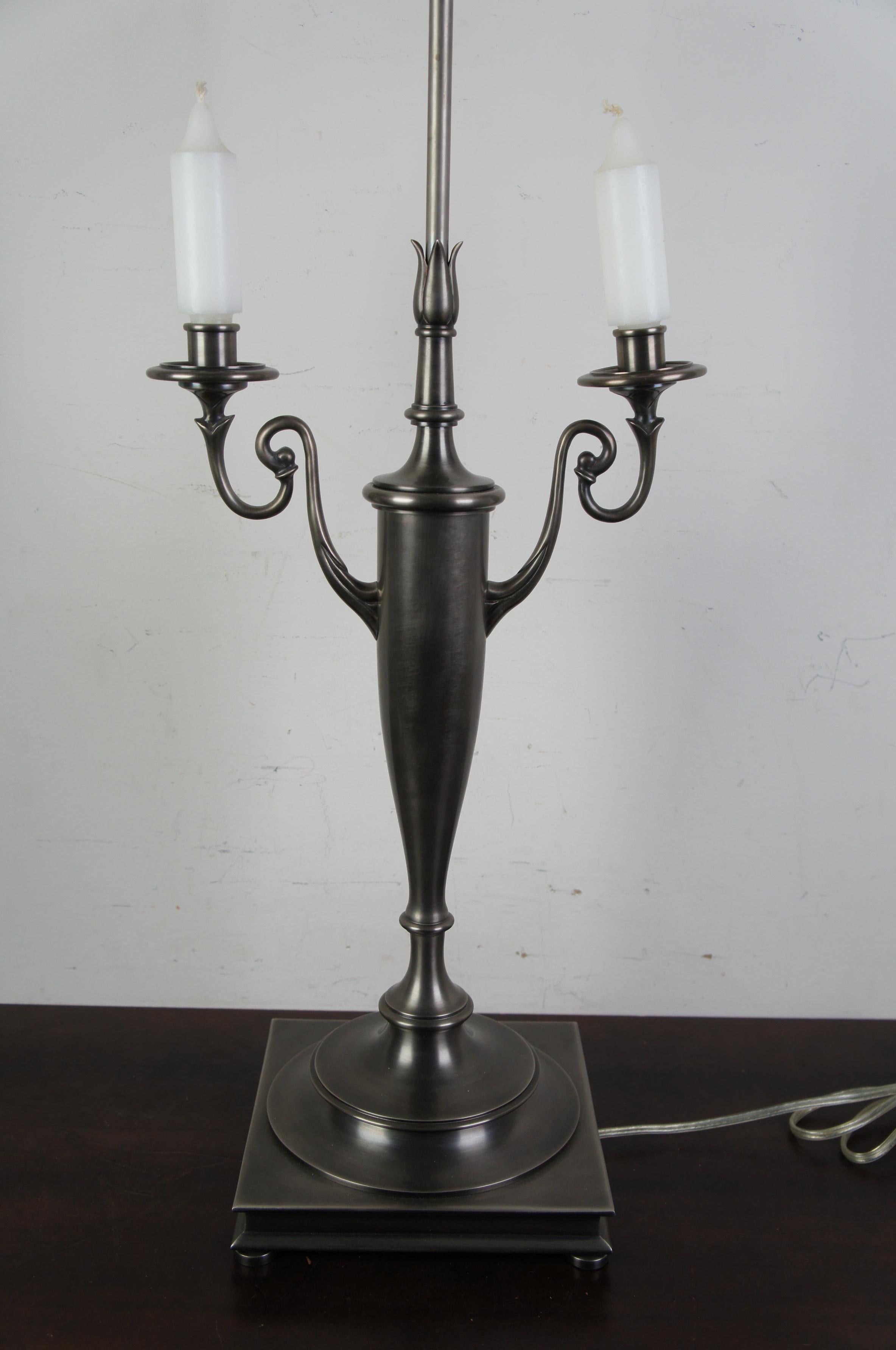 Late 20th Century 2 Lg Chapman Double Arm Candleholder Bouillotte Candelabra Lamps Nickel Pewter