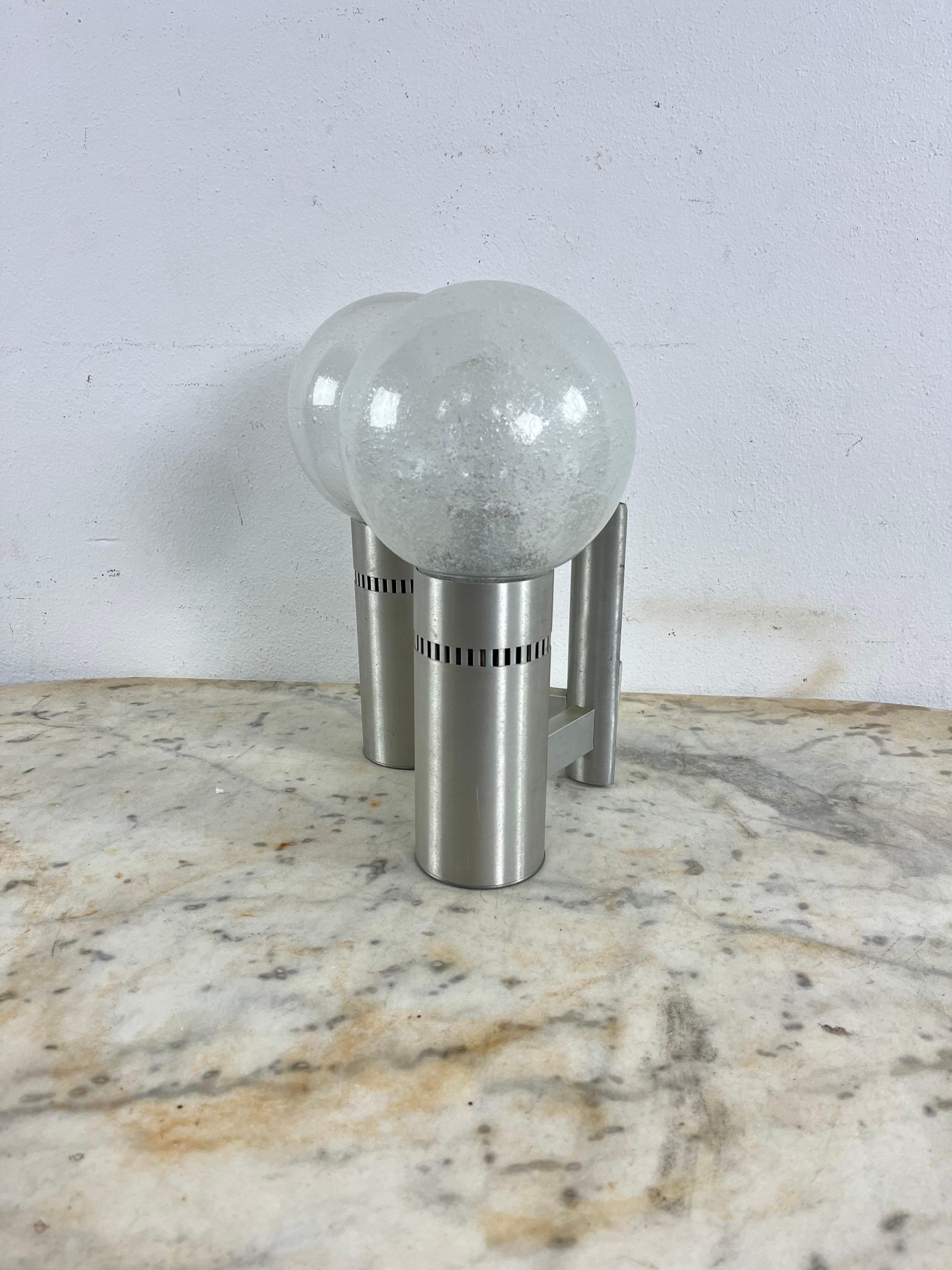 Late 20th Century 2-Light Brushed Steel And Glass Wall Lamp, Made in Italy 1970s For Sale