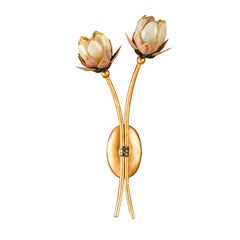 2-Light Tulip Gold Leaf Metal Wall Sconce