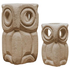 2 Limestone Owl Lamps by Albert Tormos, 1970s