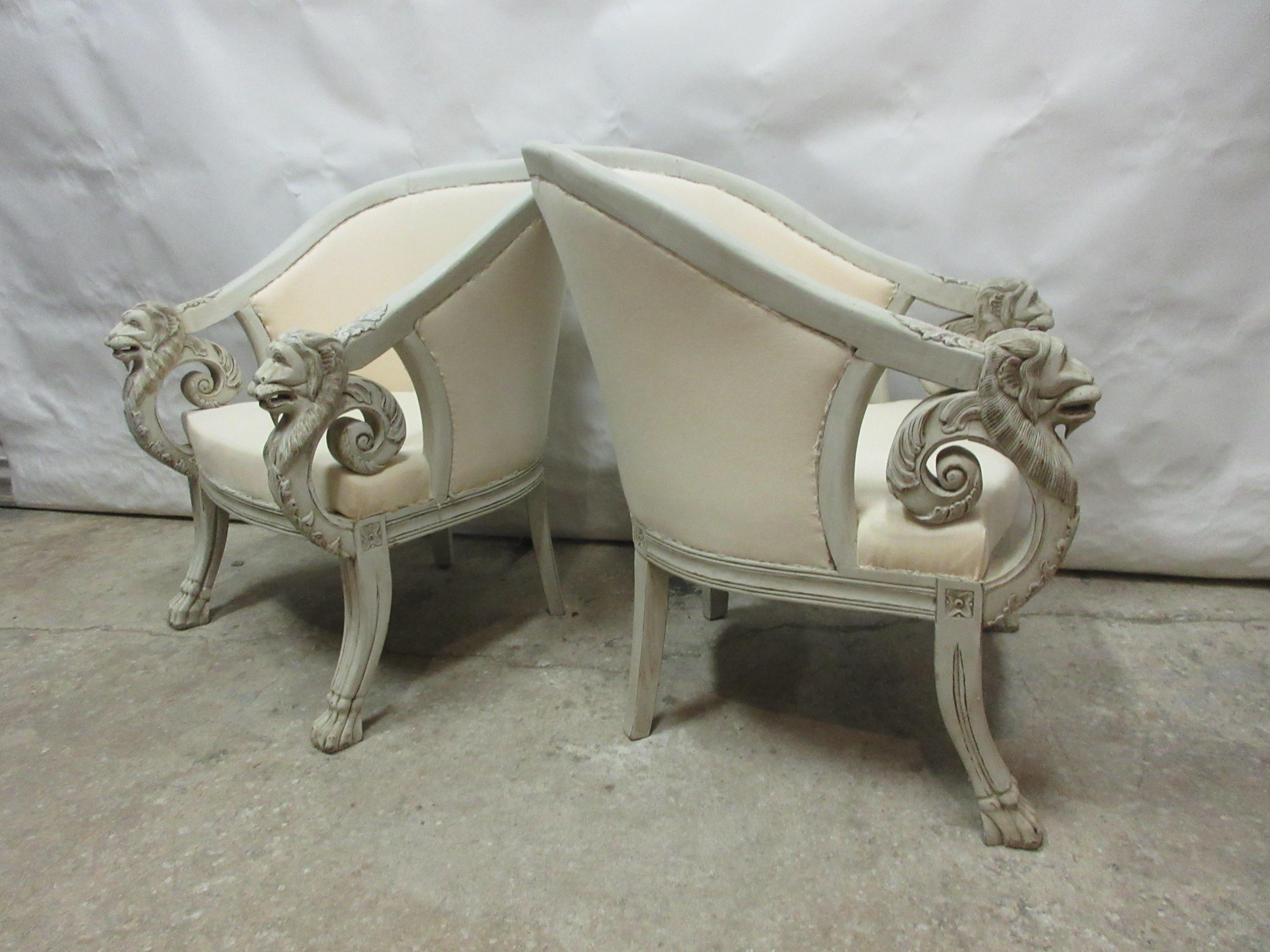 Wood 2 Lions Head Berger Chairs For Sale