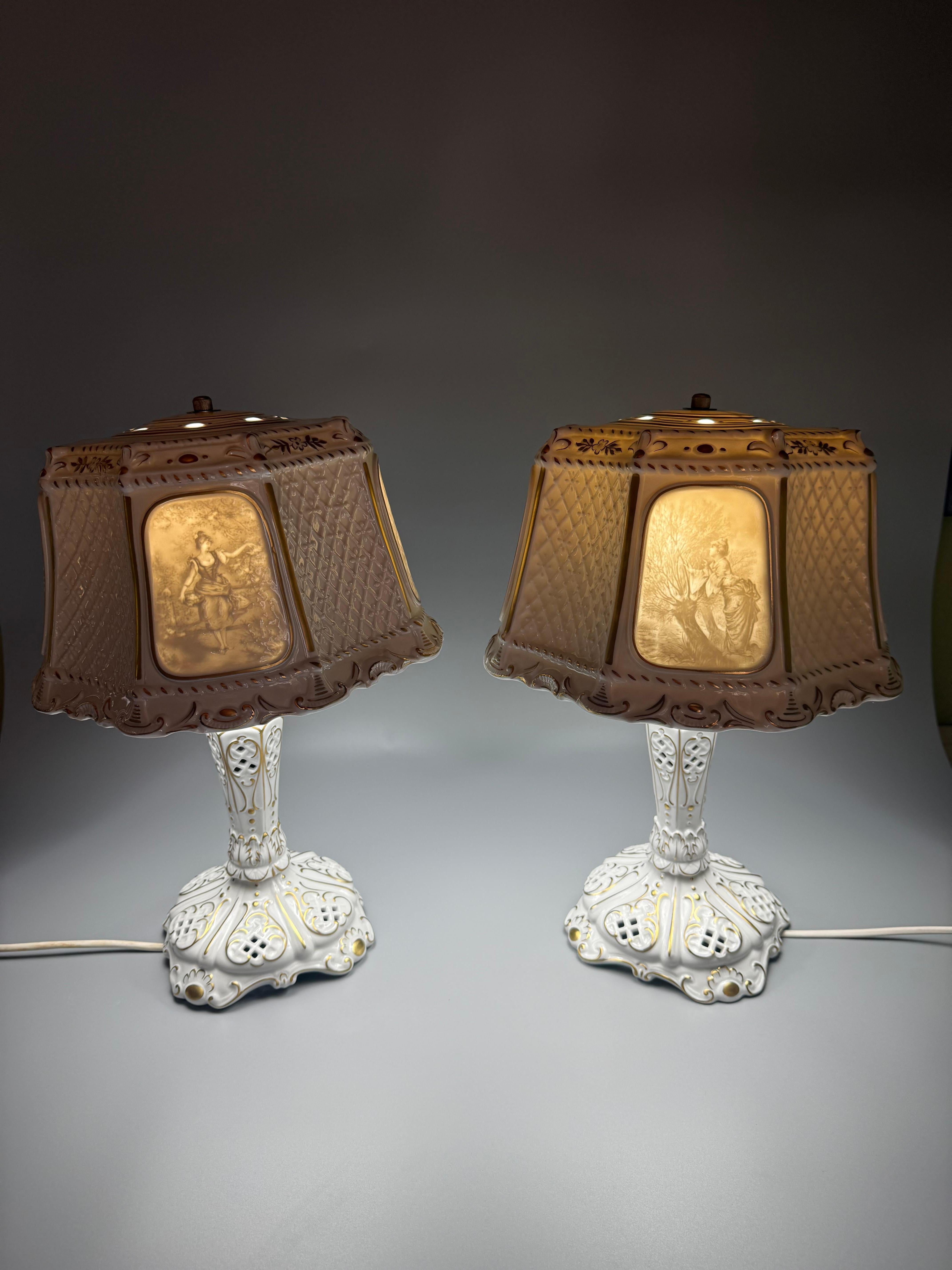 2 Lithophan-Porzellanlampen Schierholz, PMP, Plaue, 1970er Jahre im Angebot 4