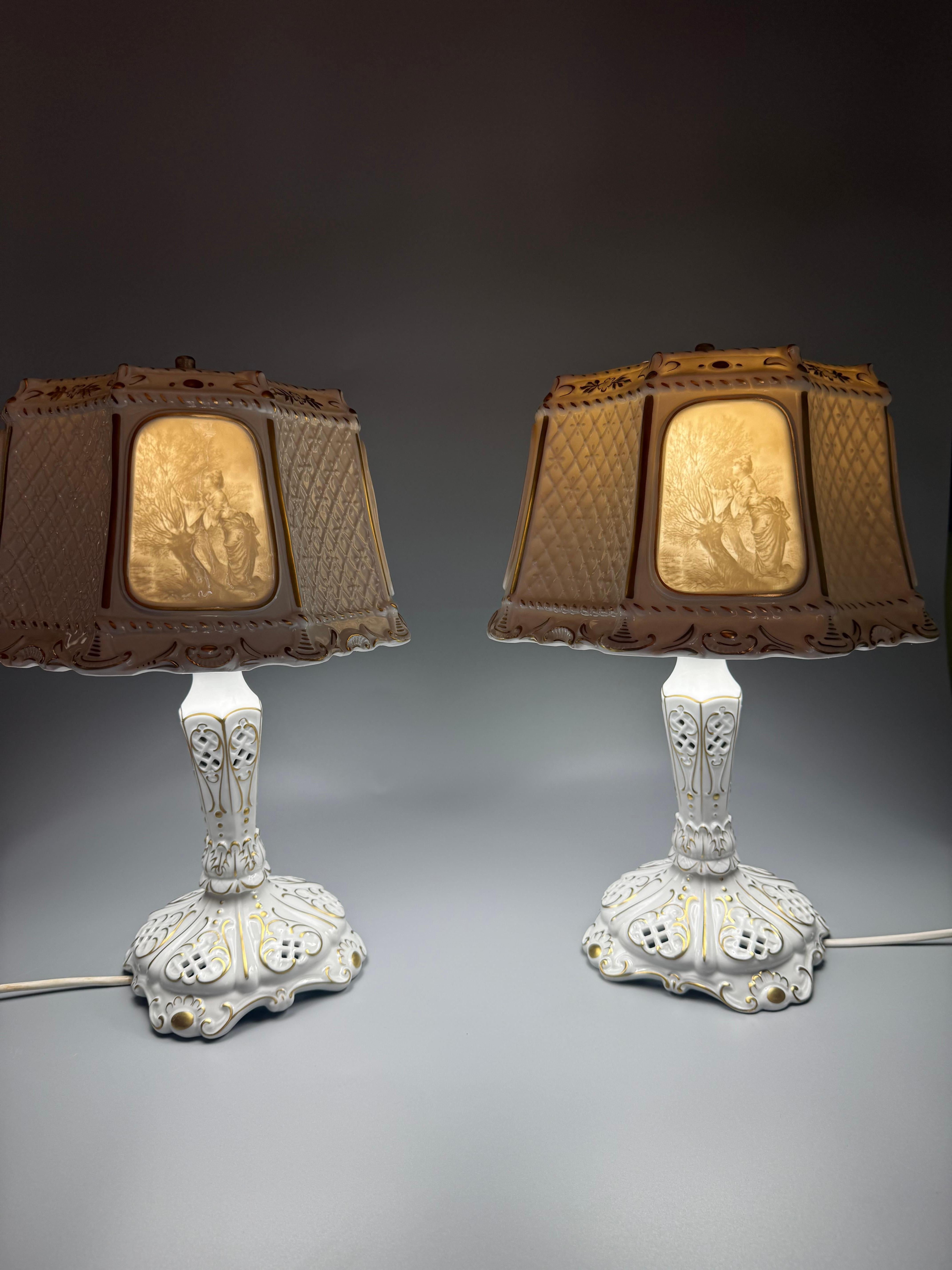 2 Lithophan-Porzellanlampen Schierholz, PMP, Plaue, 1970er Jahre (Deutsch) im Angebot