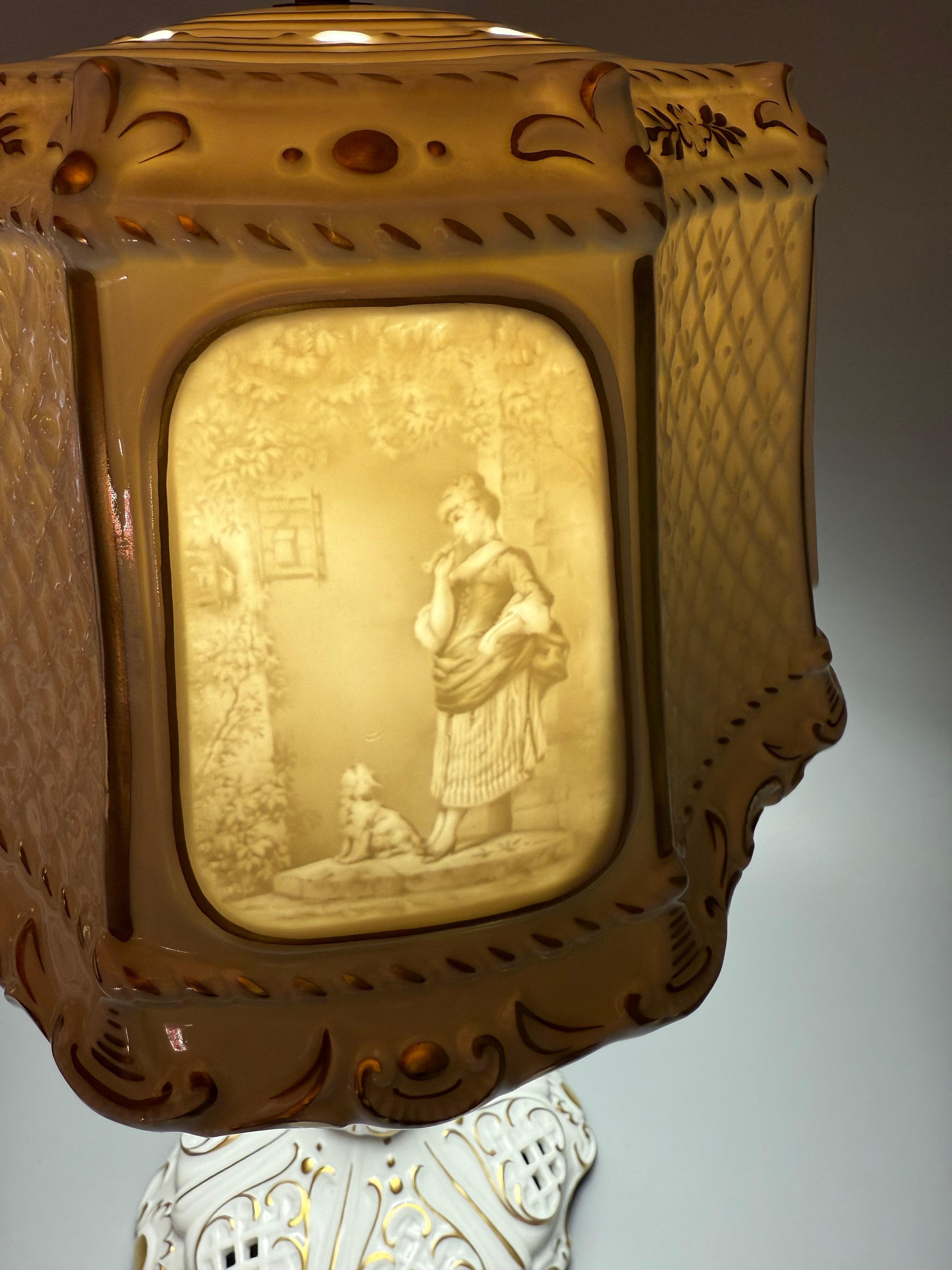 2 Lithophan-Porzellanlampen Schierholz, PMP, Plaue, 1970er Jahre (Handbemalt) im Angebot
