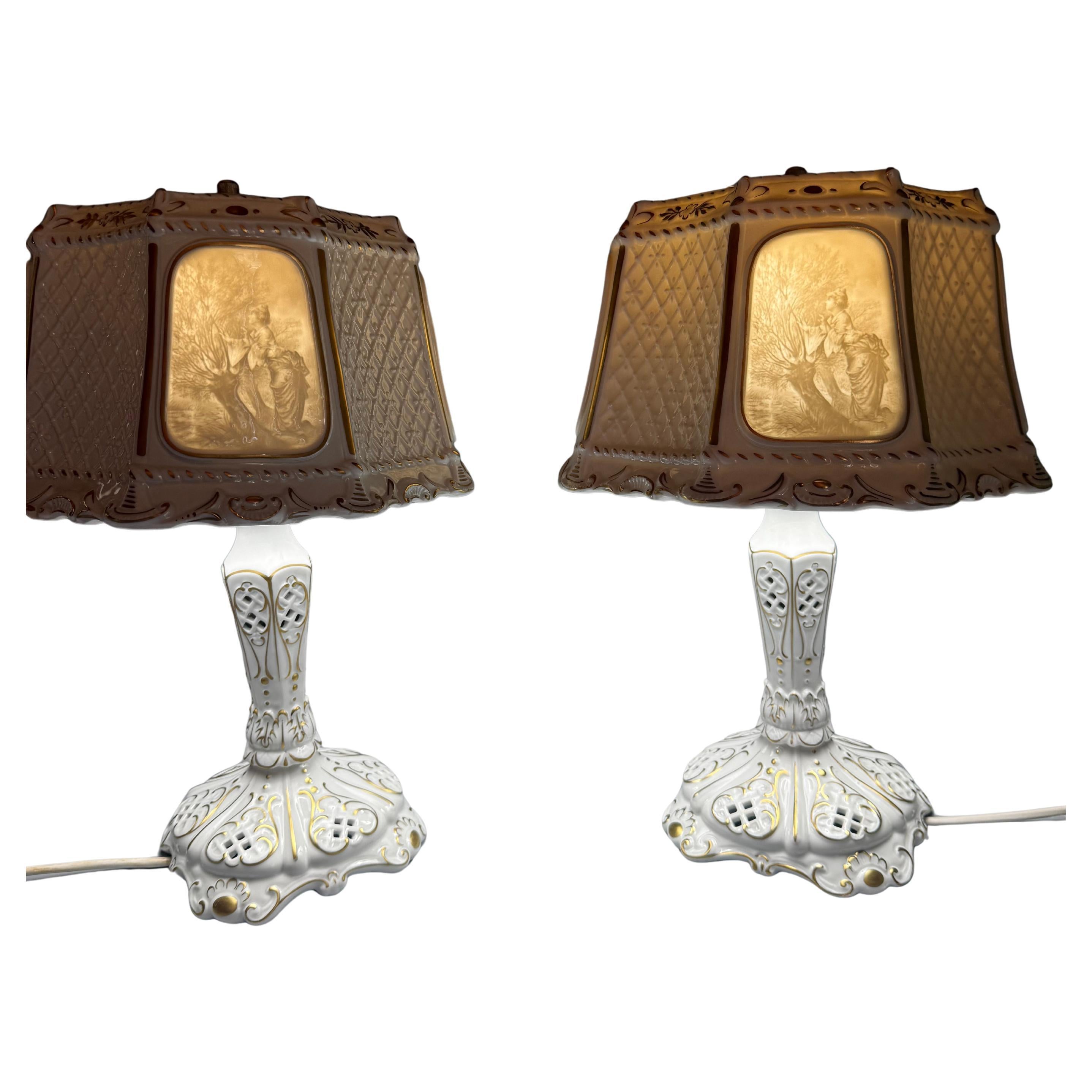 2 Lithophan-Porzellanlampen Schierholz, PMP, Plaue, 1970er Jahre im Angebot