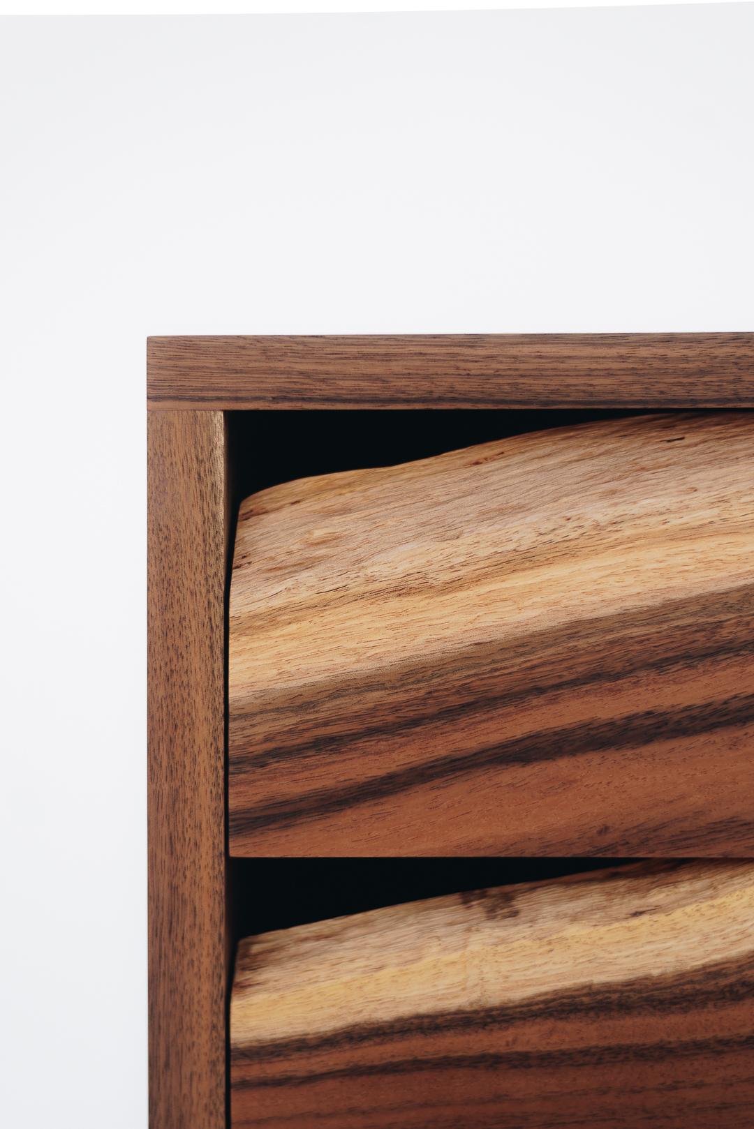 Hand-Crafted 2 Live Edge Nightstands in Caribbean Walnut, In Stock For Sale