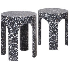 2 Loggia Small Side Table or Black Terrazzo Marble by Portego