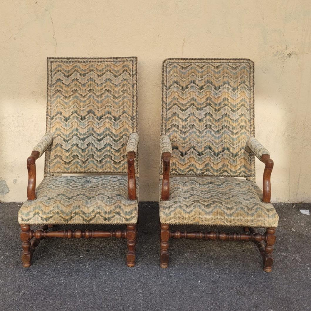 2 Poltrone d'epoca Luigi XIII con arazzo in vendita 6