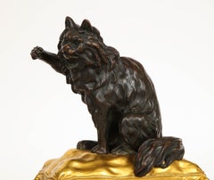 Pair Louis XVI Ormolu Patinated Bronze Dog and Cat Chenets