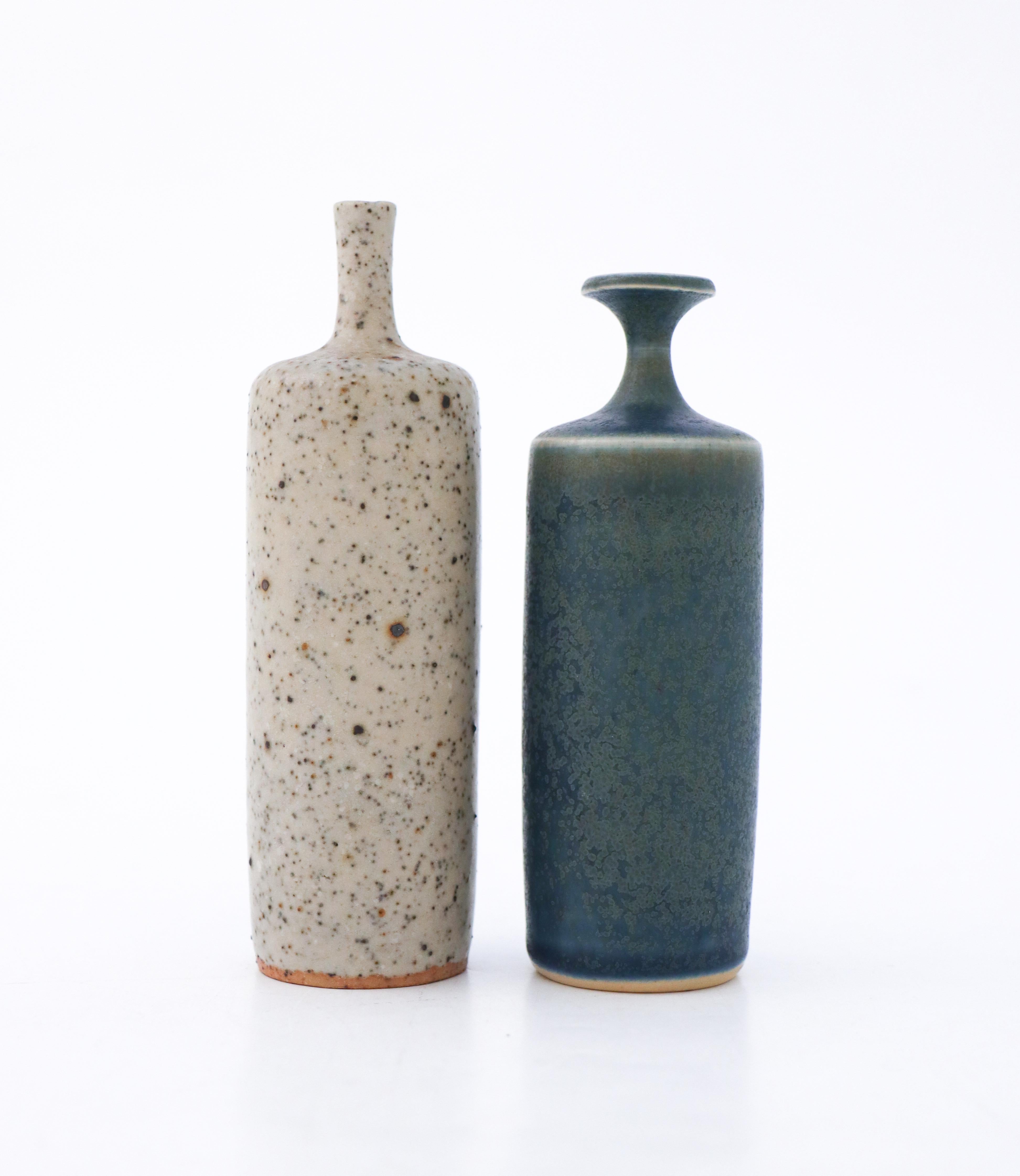 Swedish 2 Lovely Ceramic Vases Grey & Blue, Rolf Palm, Mölle Sweden Scandinavian Modern For Sale