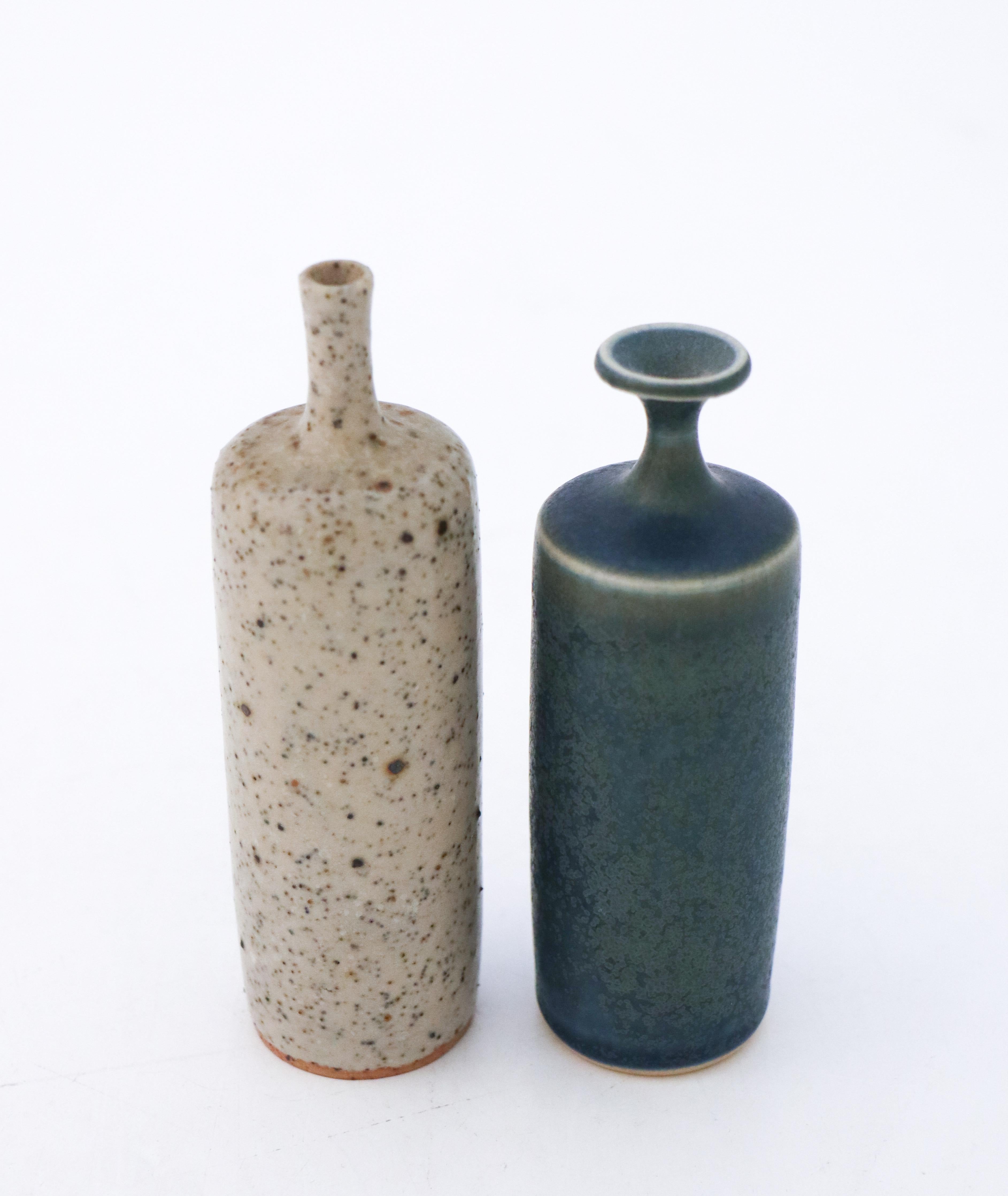 2 Lovely Ceramic Vases Grey & Blue, Rolf Palm, Mölle Sweden Scandinavian Modern In Excellent Condition For Sale In Stockholm, SE
