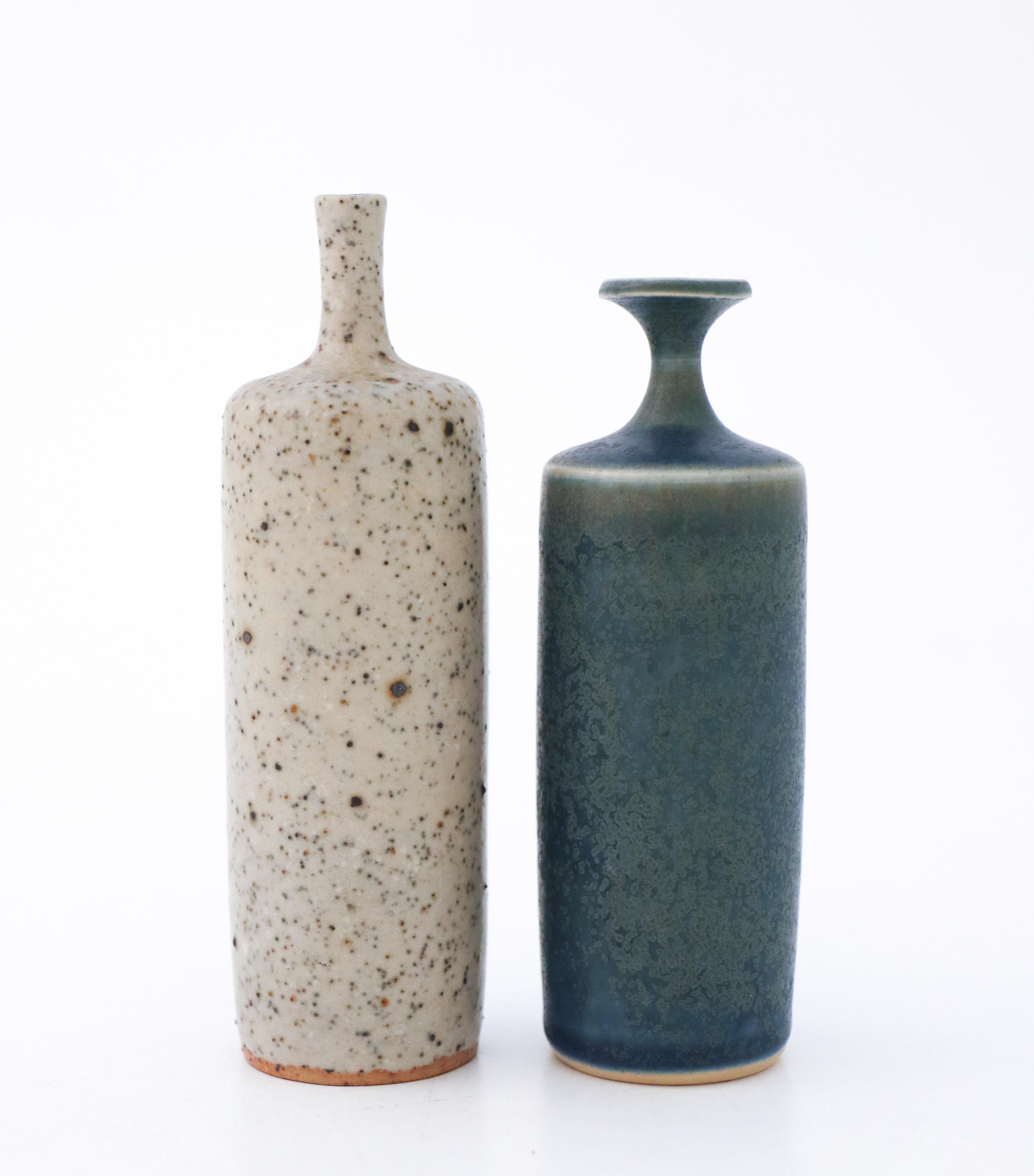 Late 20th Century 2 Lovely Ceramic Vases Grey & Blue, Rolf Palm, Mölle Sweden Scandinavian Modern For Sale