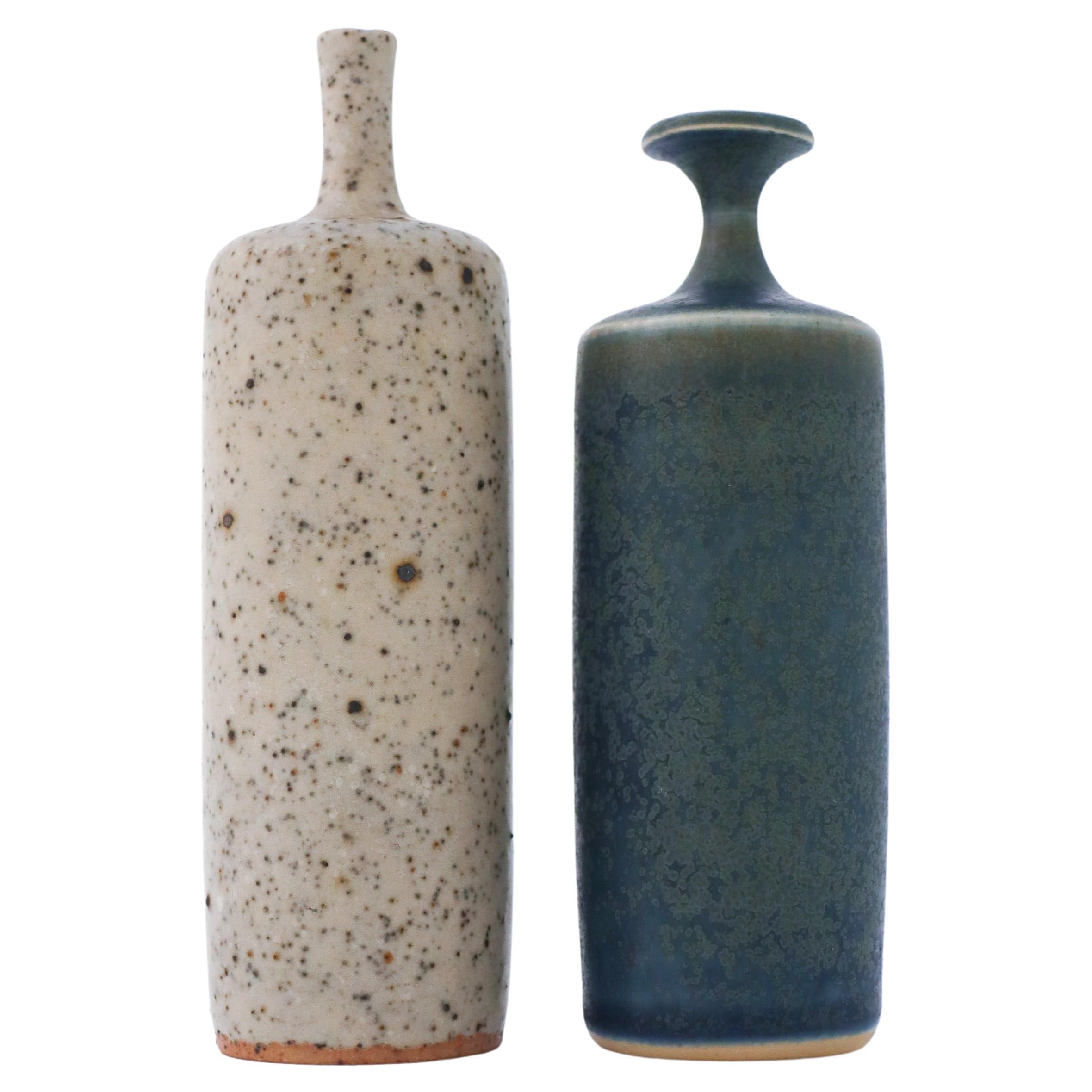 2 Lovely Ceramic Vases Grey & Blue, Rolf Palm, Mölle Sweden Scandinavian Modern For Sale