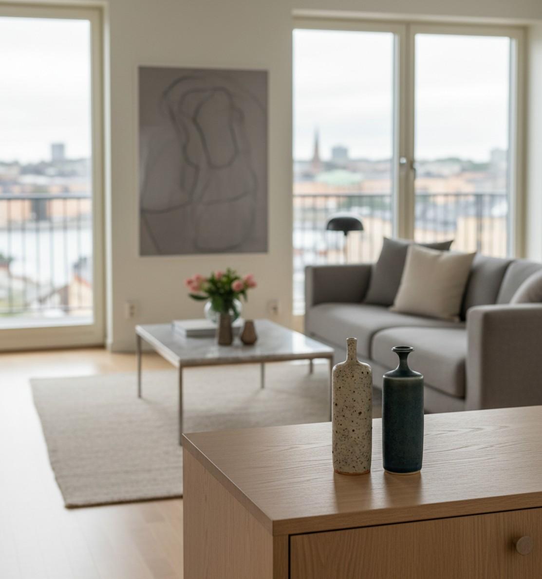Suédois 2 jolis vases en céramique gris et bleu, Rolf Palm, Mölle Sweden Scandinavian Modern en vente