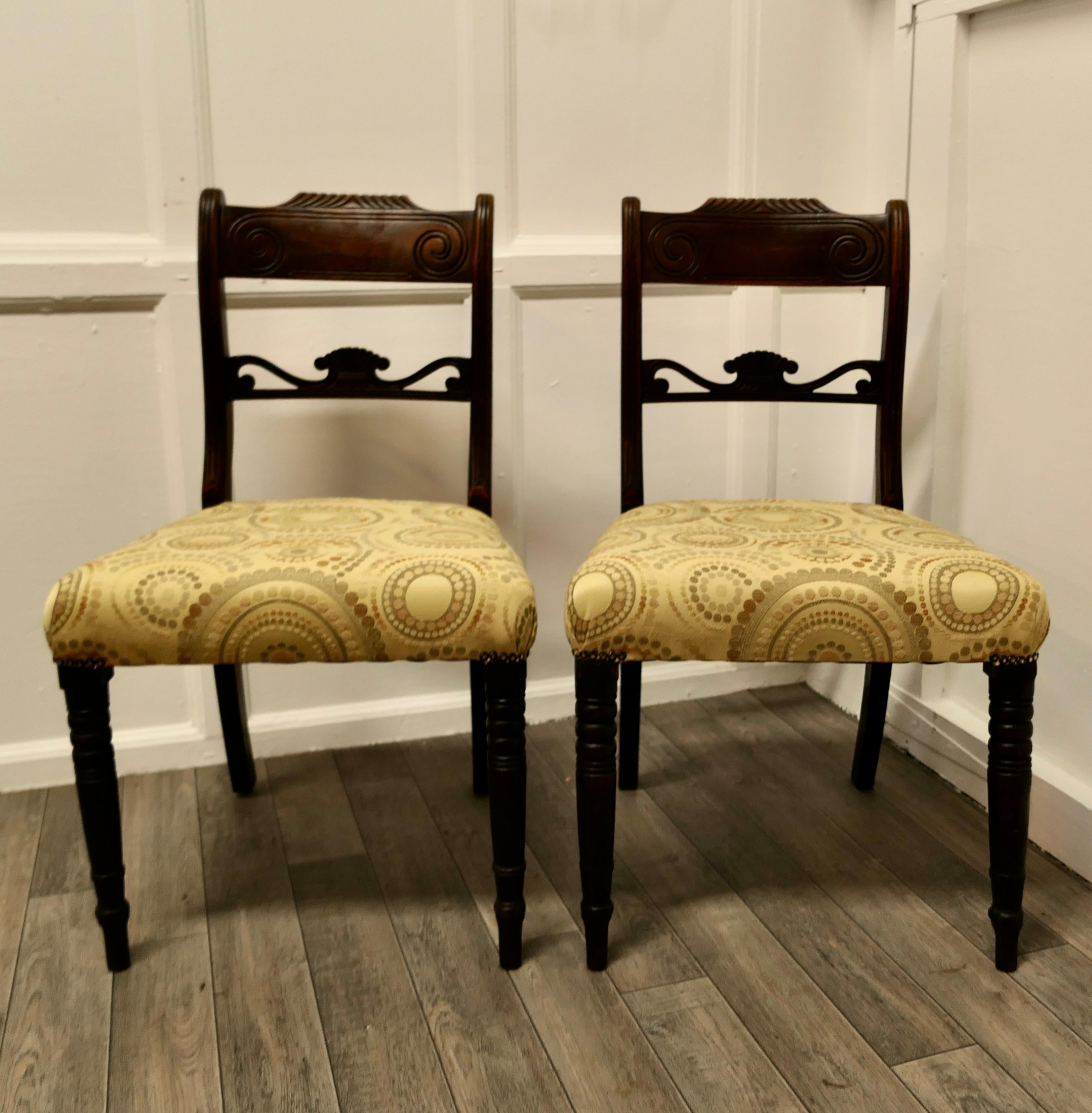 19th Century 2 Lovely Regency Chairs with new Upholstered Seats  For Sale