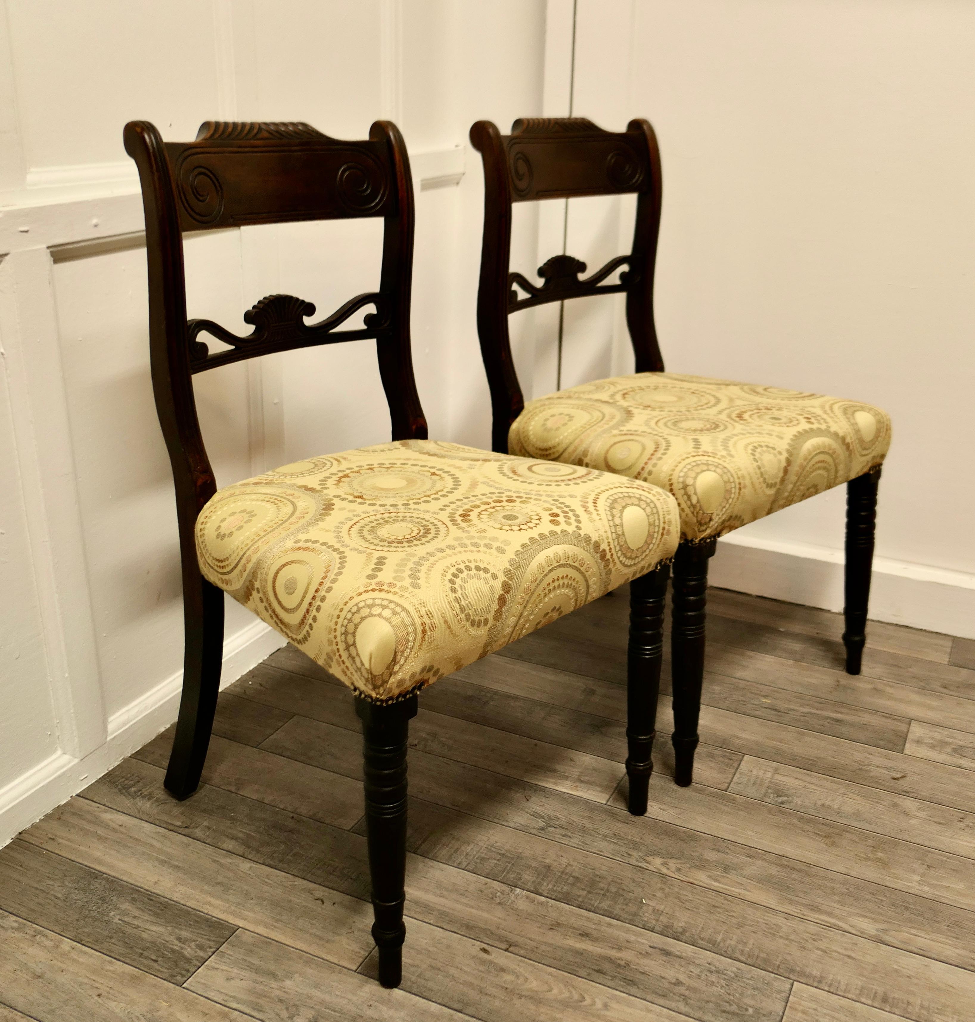 2 Lovely Regency Chairs with new Upholstered Seats  For Sale 1