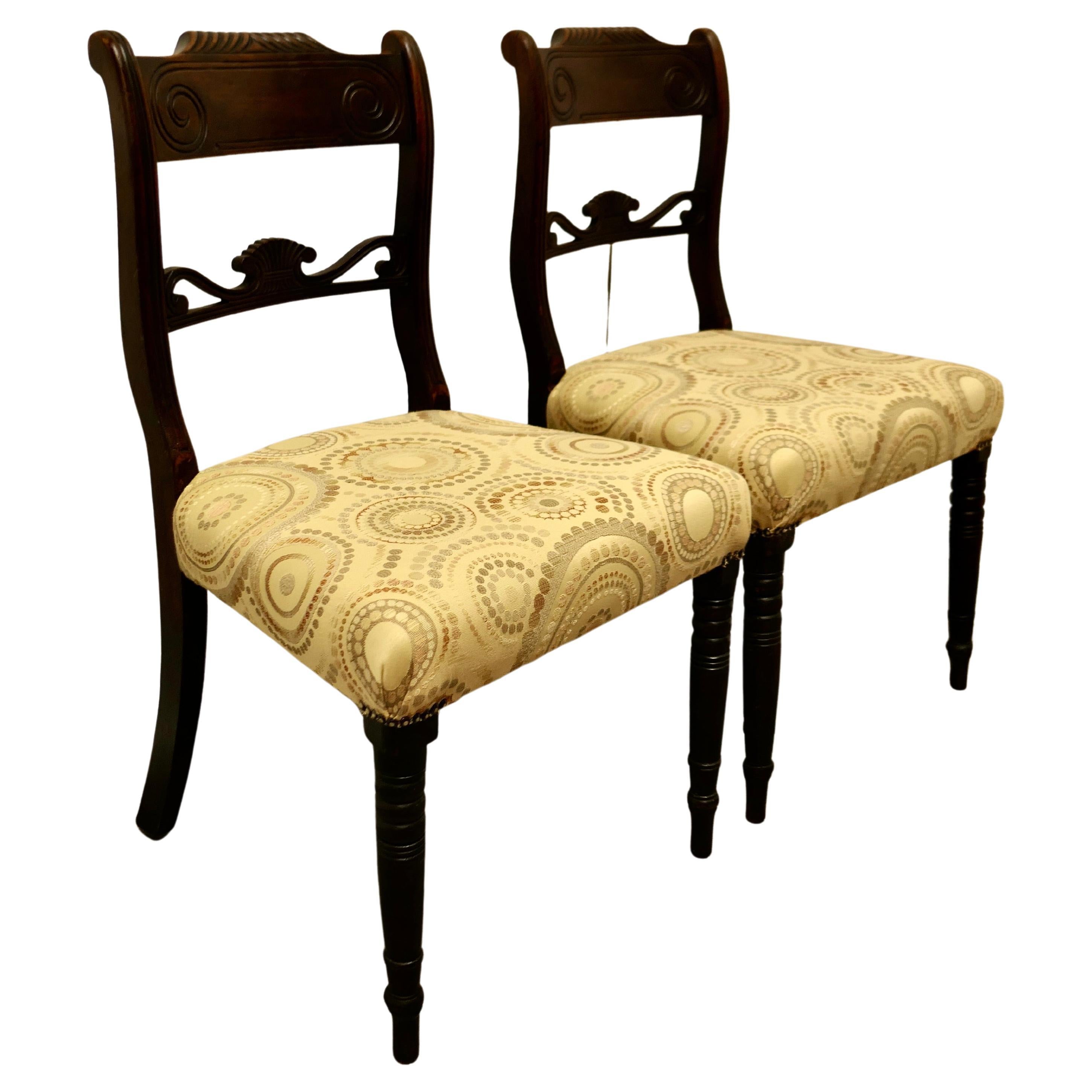 2 Lovely Regency Chairs with new Upholstered Seats  For Sale