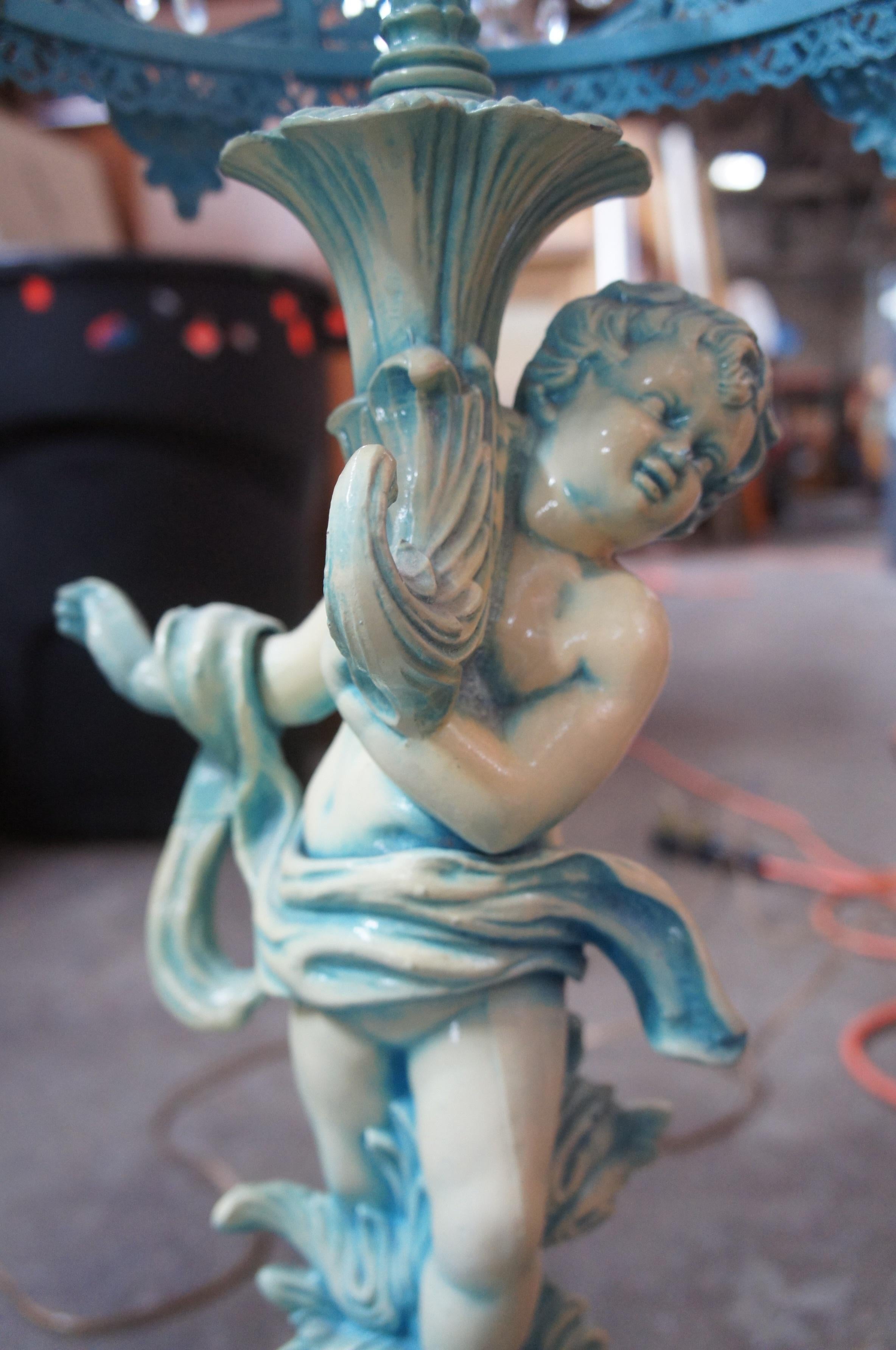 Metal 2 Lovesky & Lovesky Mid Century Ornate Angel Cherub Cupid Lamps Crystals MCM