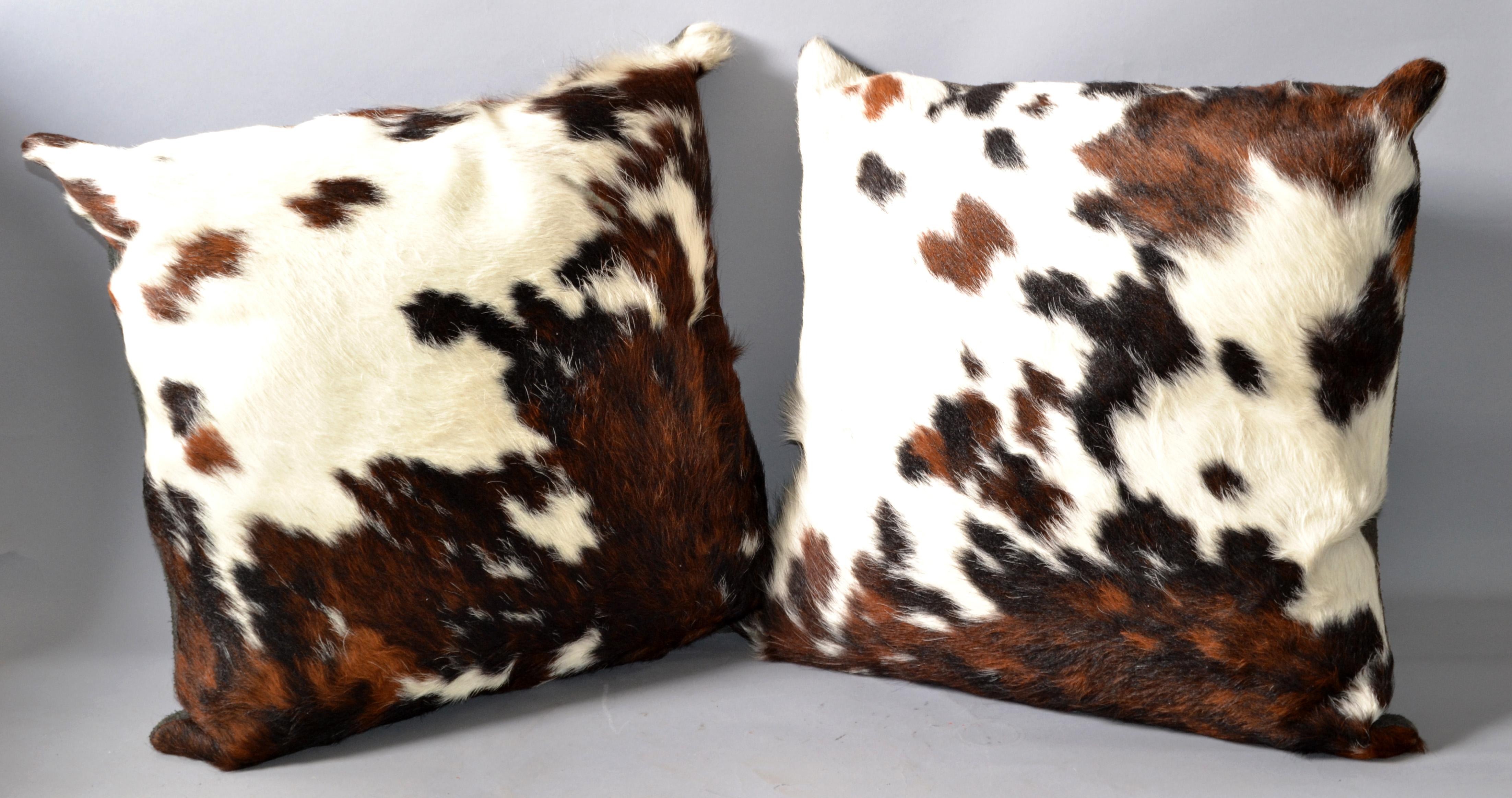 2 Luxury Brown & Ivory Fur Throw Pillow Genuine Pony Horse & Suede Foam Filled  For Sale 2