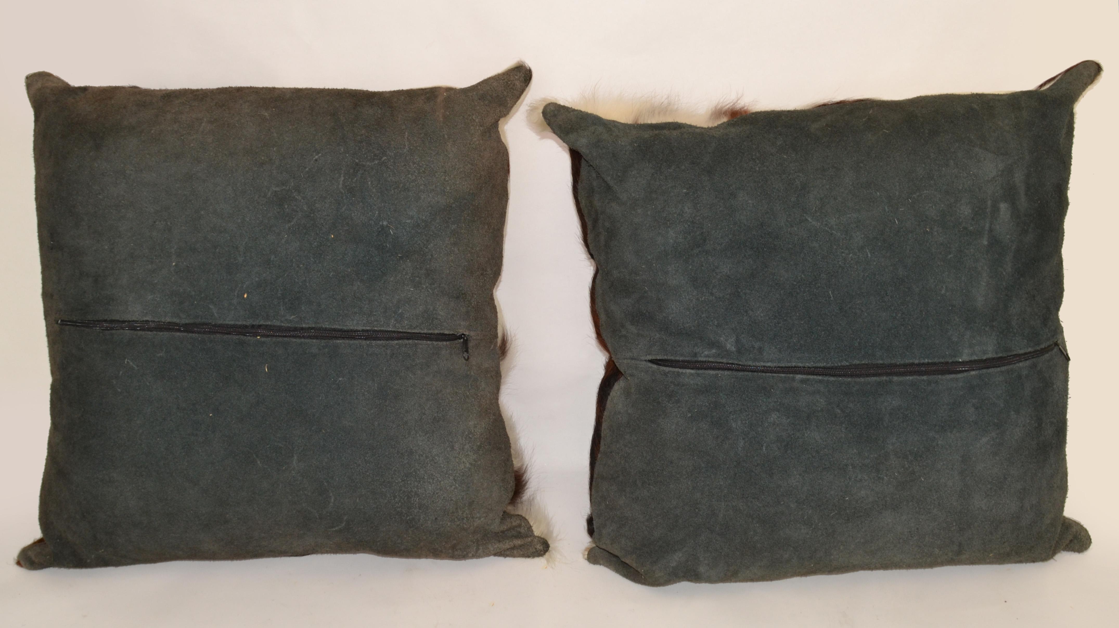 2 Luxury Brown & Ivory Fur Throw Pillow Genuine Pony Horse & Suede Foam Filled  For Sale 3