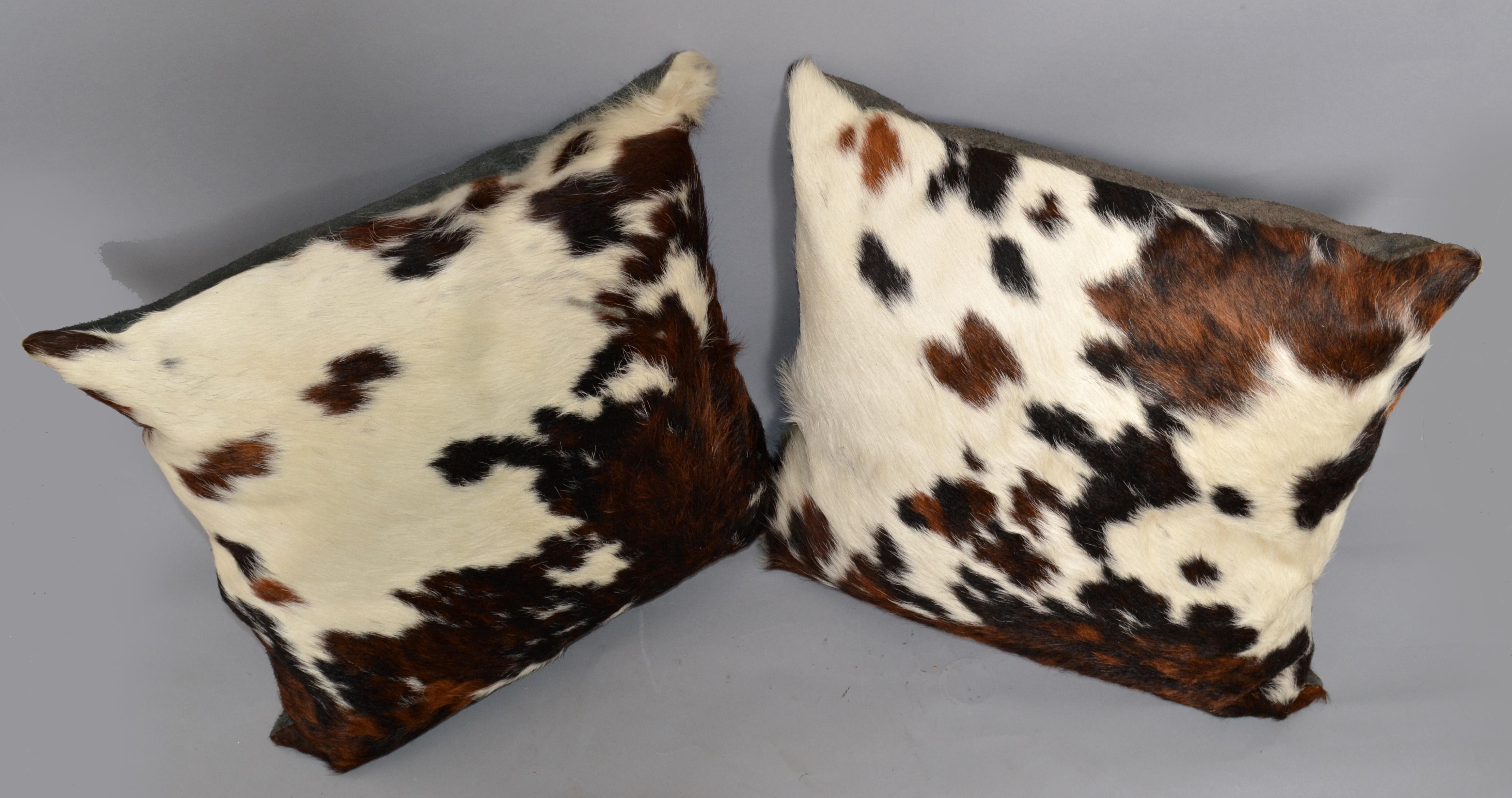 2 Luxury Brown & Ivory Fur Throw Pillow Genuine Pony Horse & Suede Foam Filled  For Sale 4