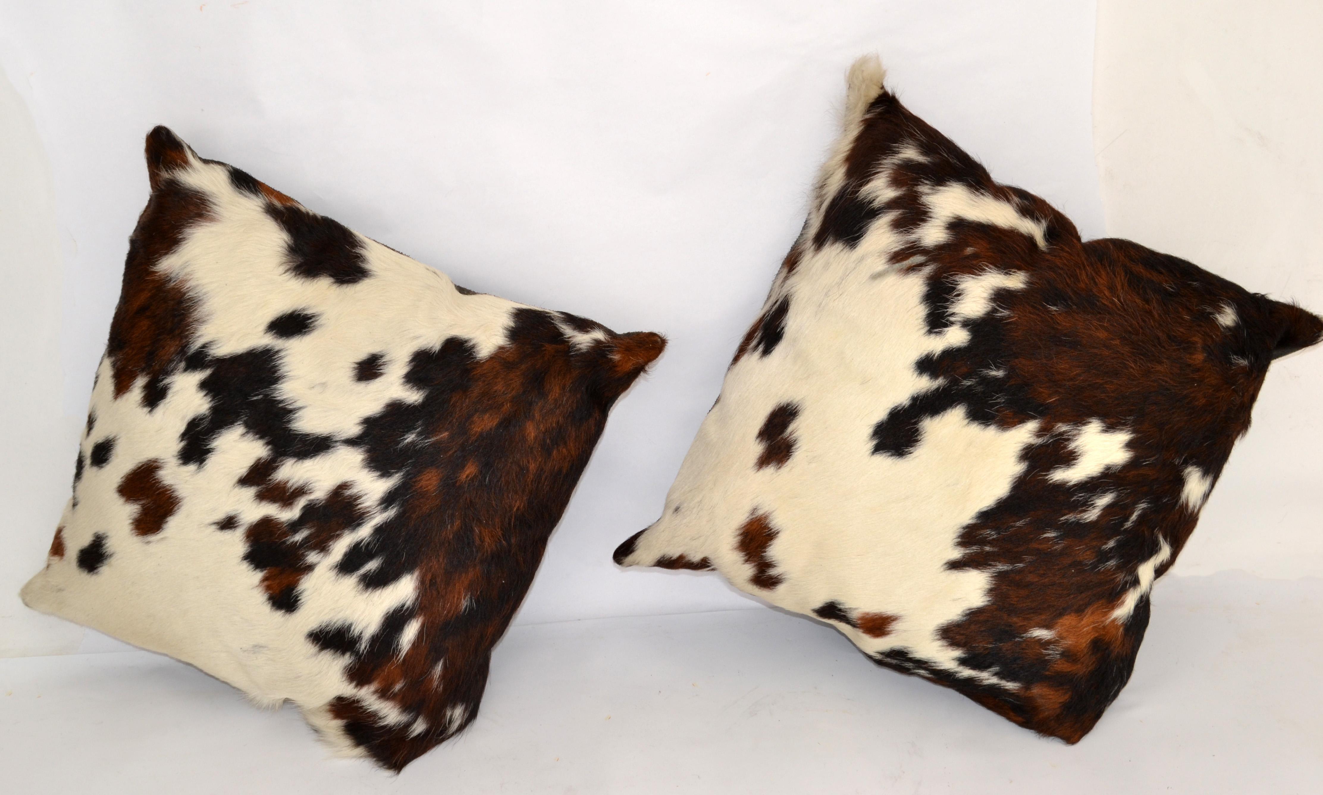 2 Luxury Brown & Ivory Fur Throw Pillow Genuine Pony Horse & Suede Foam Filled  For Sale 5