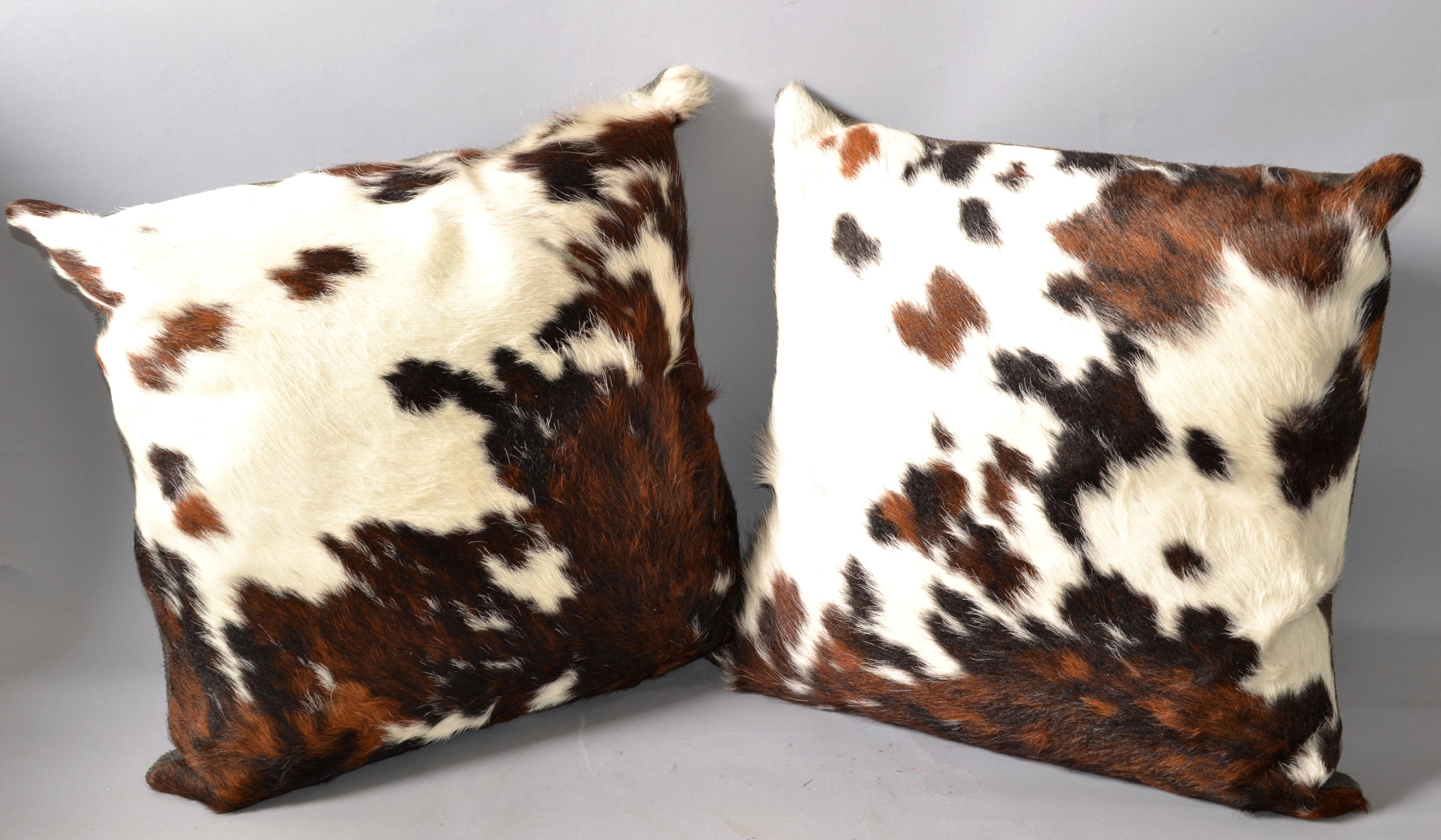 Hand-Crafted 2 Luxury Brown & Ivory Fur Throw Pillow Genuine Pony Horse & Suede Foam Filled  For Sale