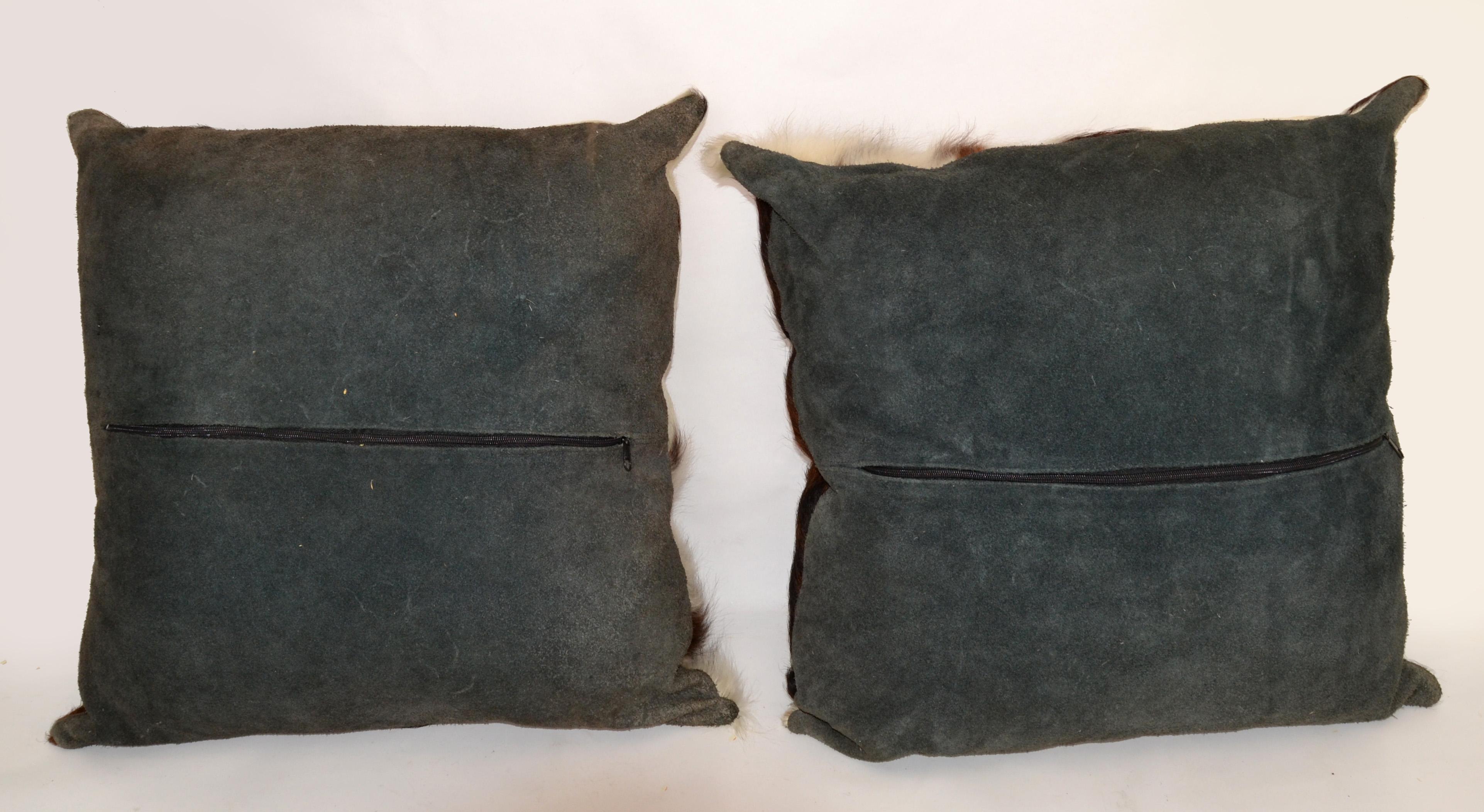 Mid-20th Century 2 Luxury Brown & Ivory Fur Throw Pillow Genuine Pony Horse & Suede Foam Filled  For Sale