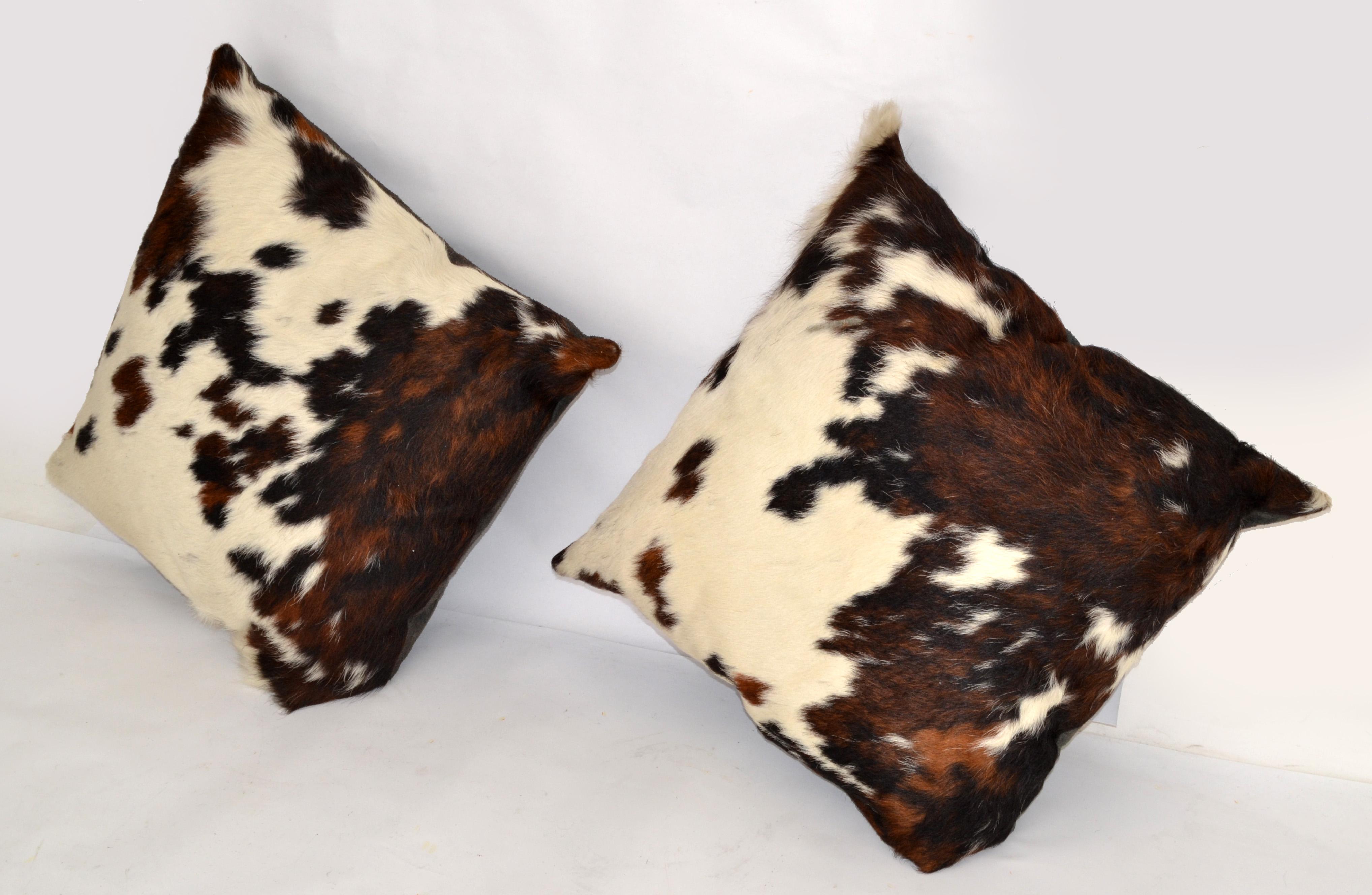 2 Luxury Brown & Ivory Fur Throw Pillow Genuine Pony Horse & Suede Foam Filled  For Sale 1