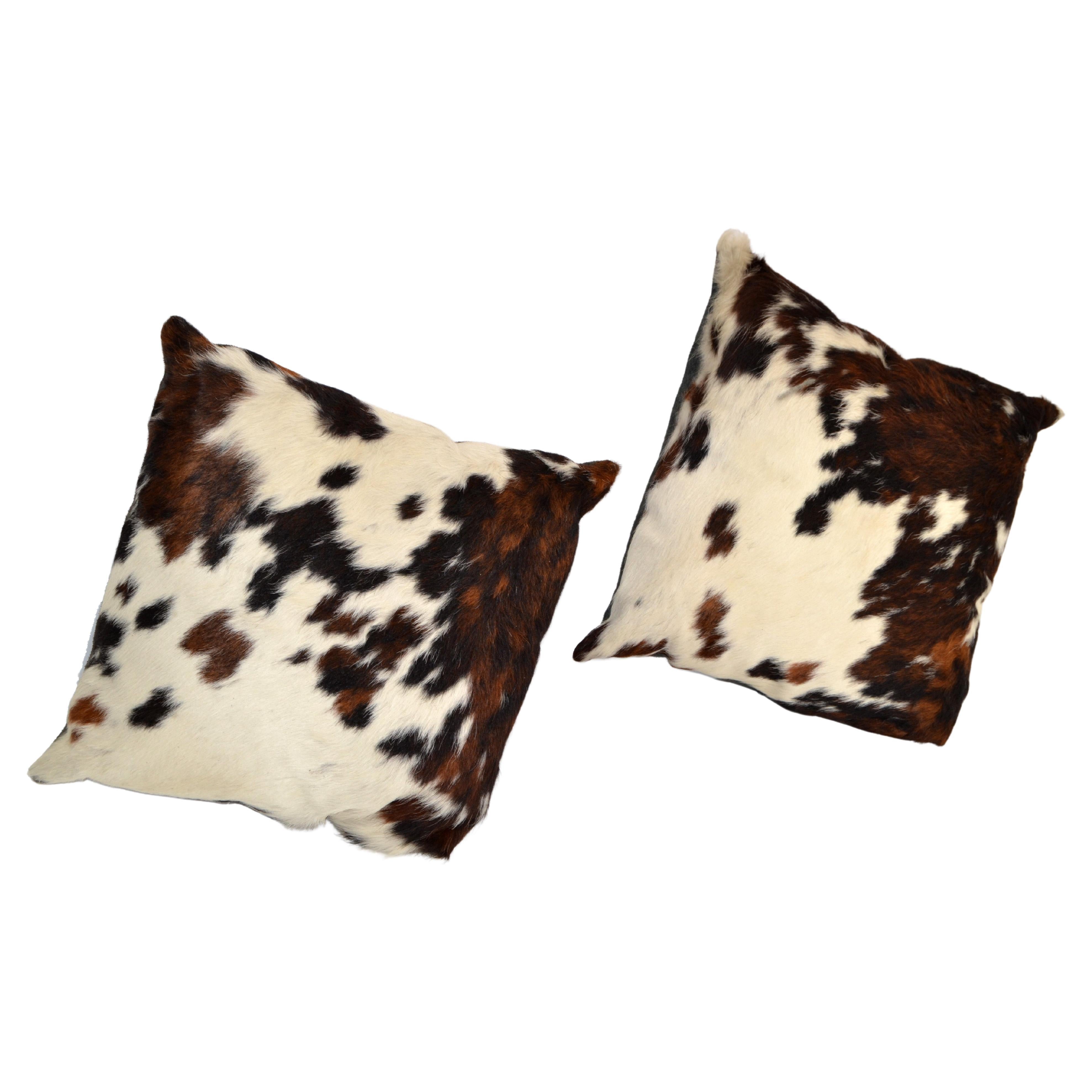 2 Luxury Brown & Ivory Fur Throw Pillow Genuine Pony Horse & Suede Foam Filled  For Sale