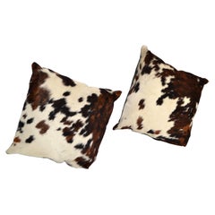 2 Almohada de Lujo de Piel Marrón y Marfil con Relleno de Auténtico Caballo Pony y Espuma de Ante