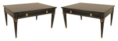 2 Maison Jansen French Louis XVI Style Ebonized and Gilt Coffee Tables