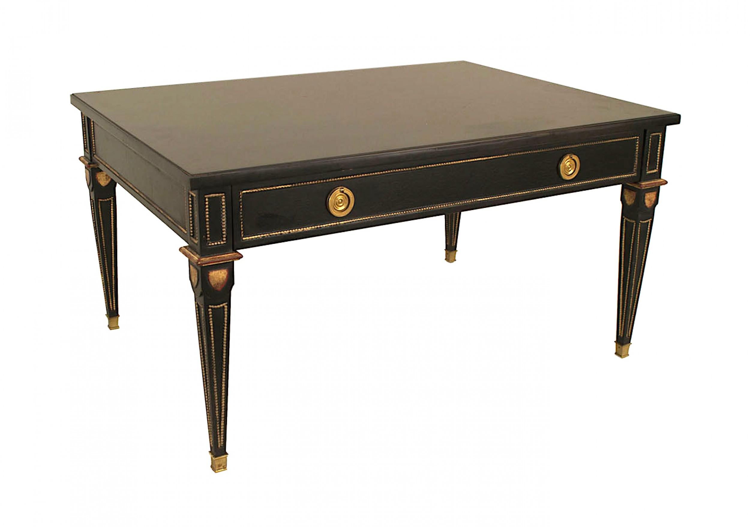 20th Century 2 Maison Jansen French Louis XVI Style Ebonized and Gilt Coffee Tables For Sale