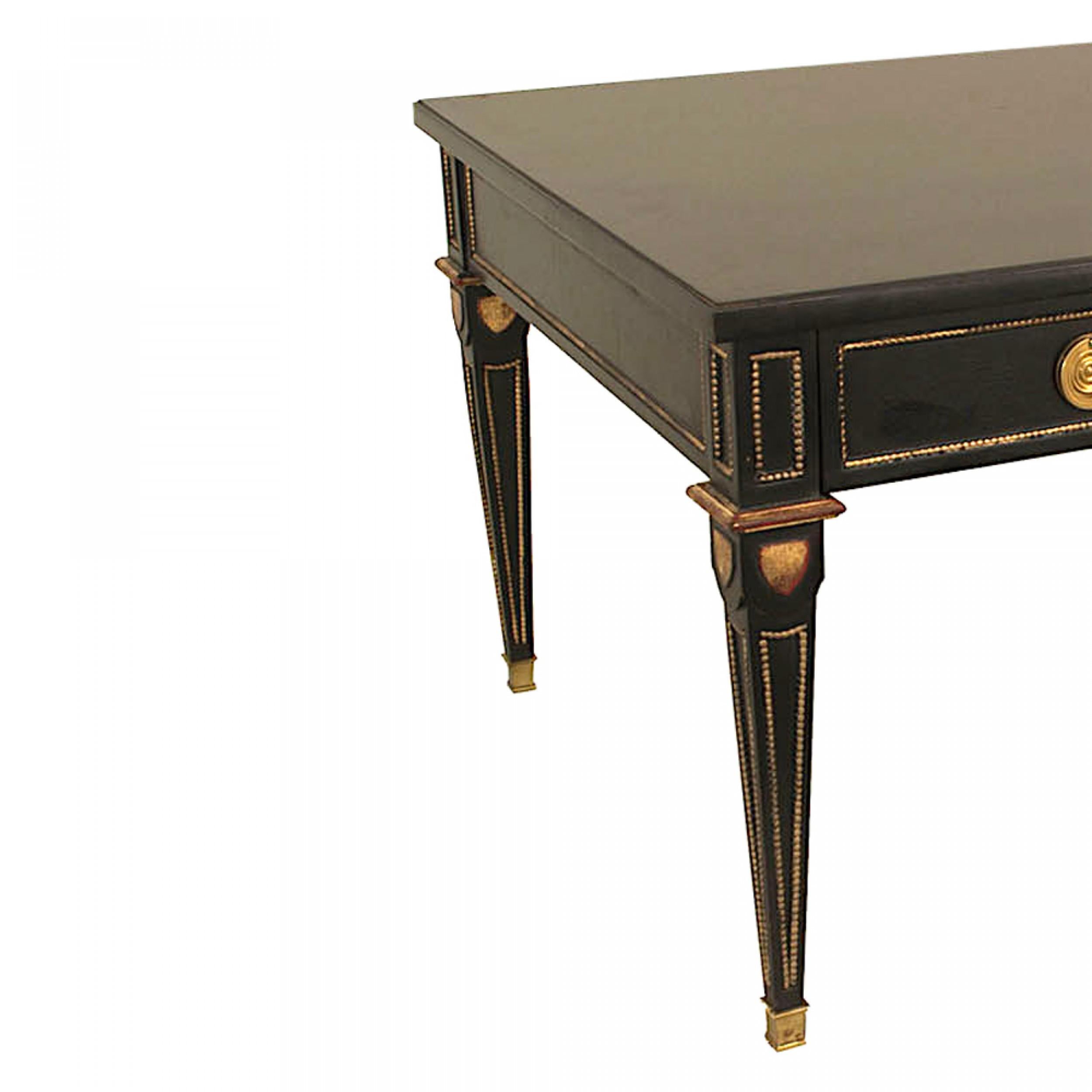 Bronze 2 Maison Jansen French Louis XVI Style Ebonized and Gilt Coffee Tables For Sale