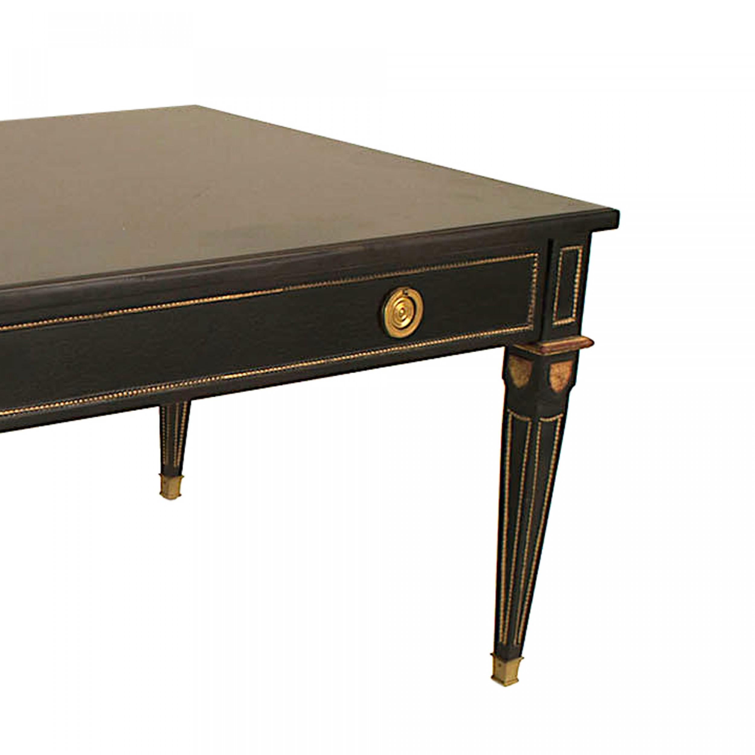 2 Maison Jansen French Louis XVI Style Ebonized and Gilt Coffee Tables For Sale 1
