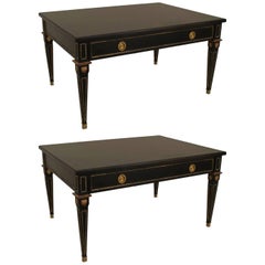 2 Maison Jansen French Louis XVI Style Ebonized and Gilt Coffee Tables
