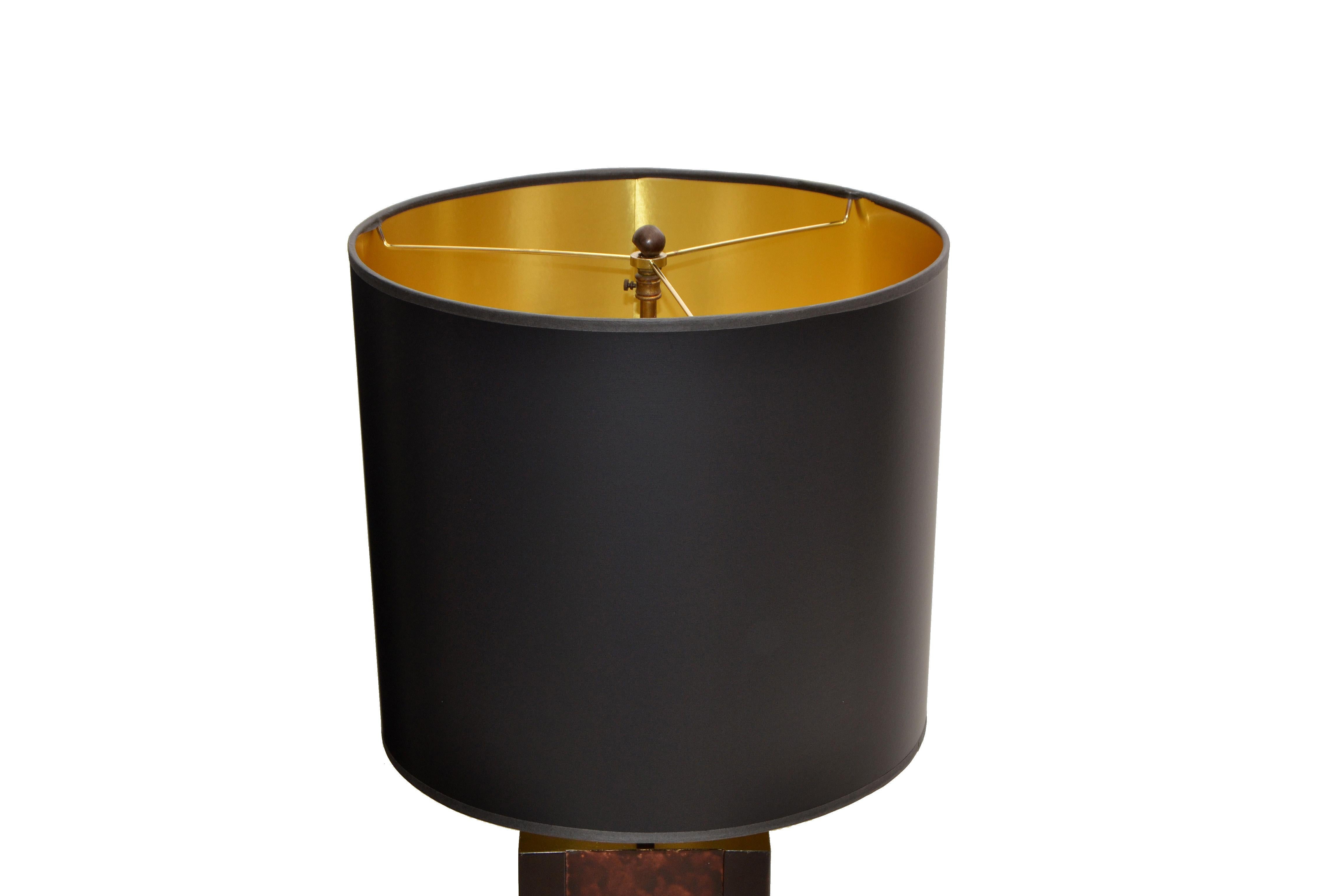 2 Maison Lancel Brass, Bronze & Black Glass French Mid-Century Modern Table Lamp For Sale 2