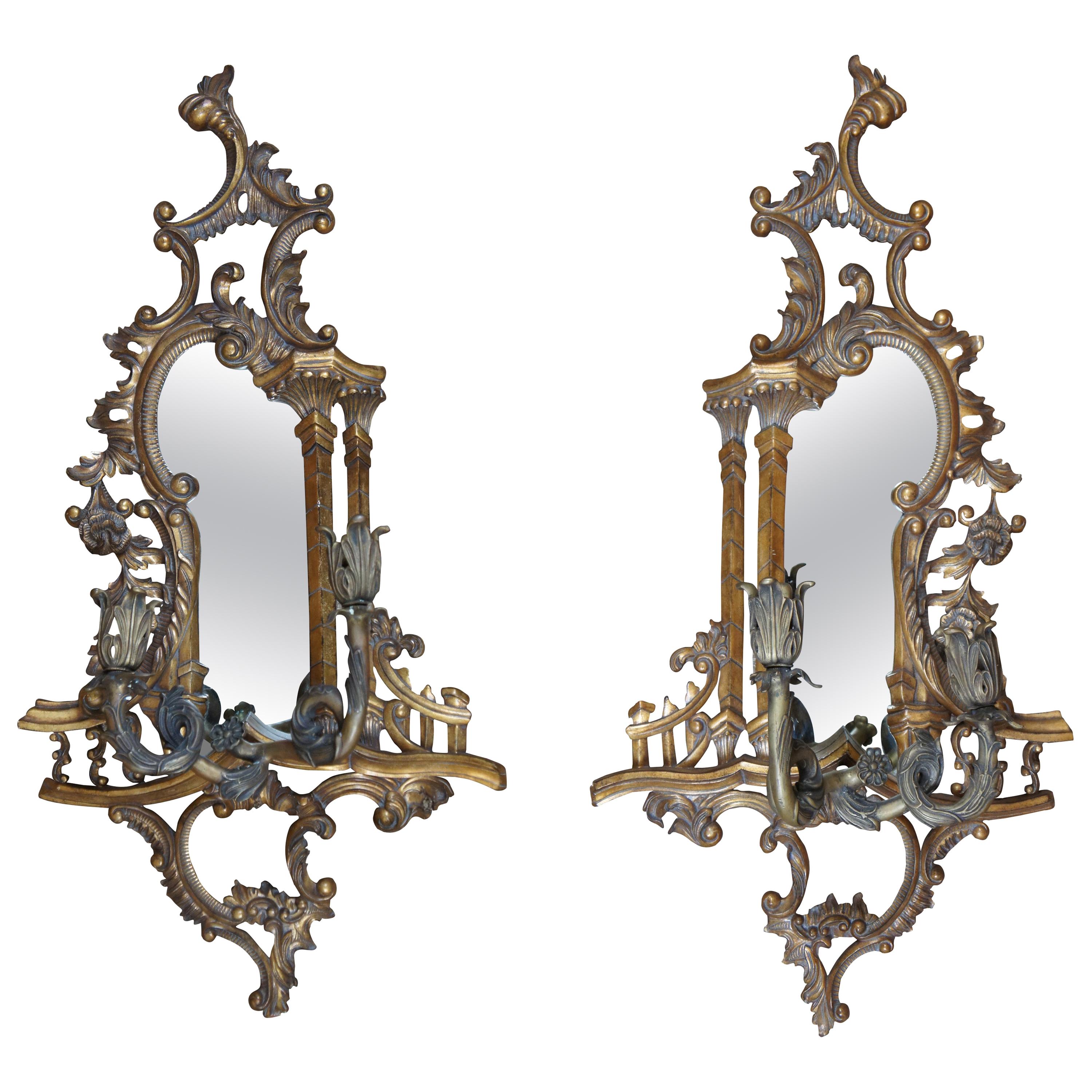 2 Maitland Smith Baroque Rococo Mirrored Wall Sconces Ornate Candleholders