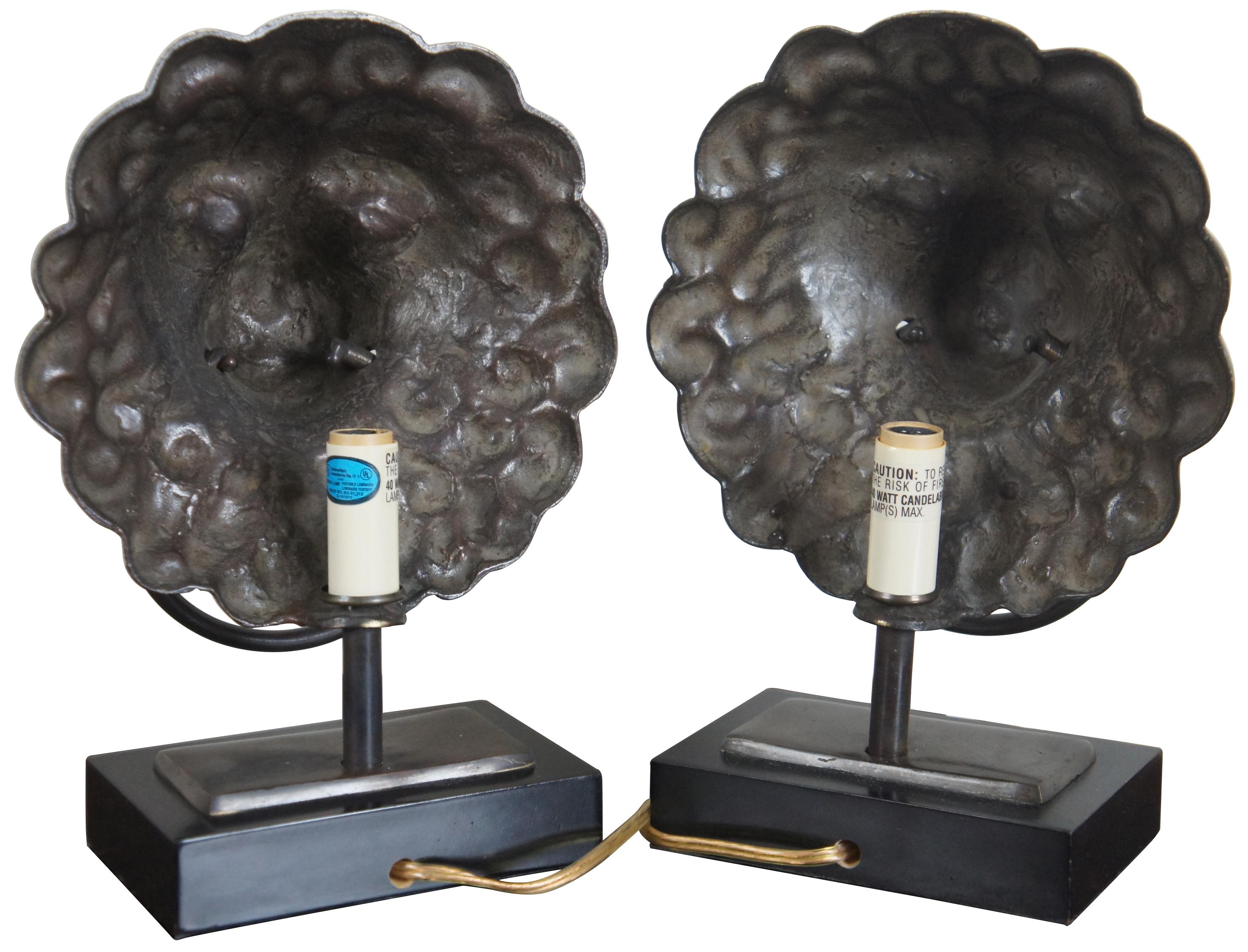 2 Maitland Smith bronze lion head knocker buffet lamps back lit night light, measures: 11