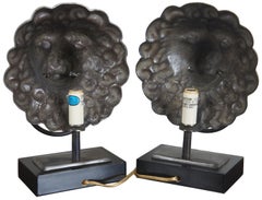 2 Maitland Smith Bronze Lion Head Knocker Buffet Lamps Back Lit Night Light