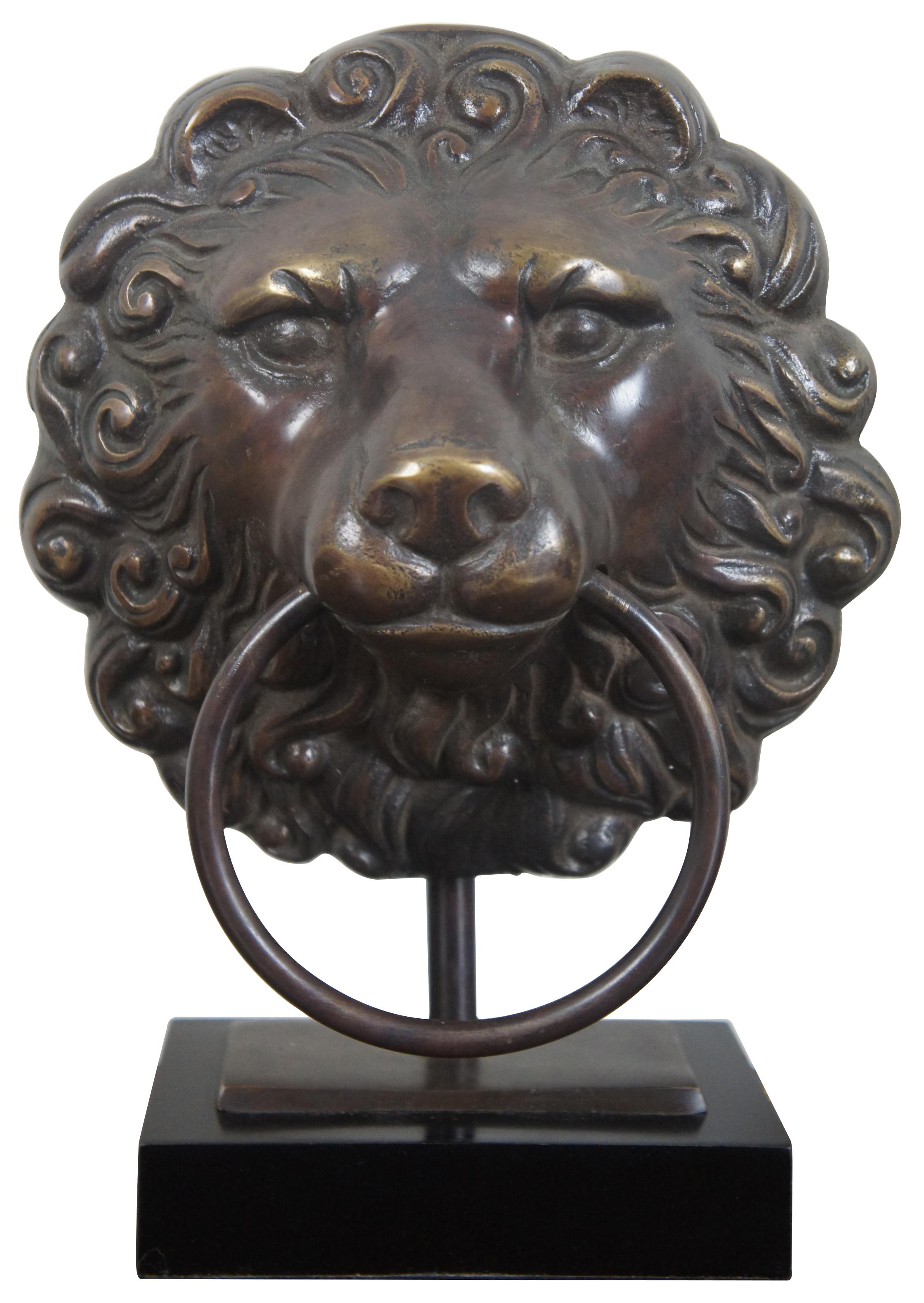 2 Maitland Smith Bronze Lion Head Knocker Buffet Lamps Back Lit Night Light In Good Condition In Dayton, OH