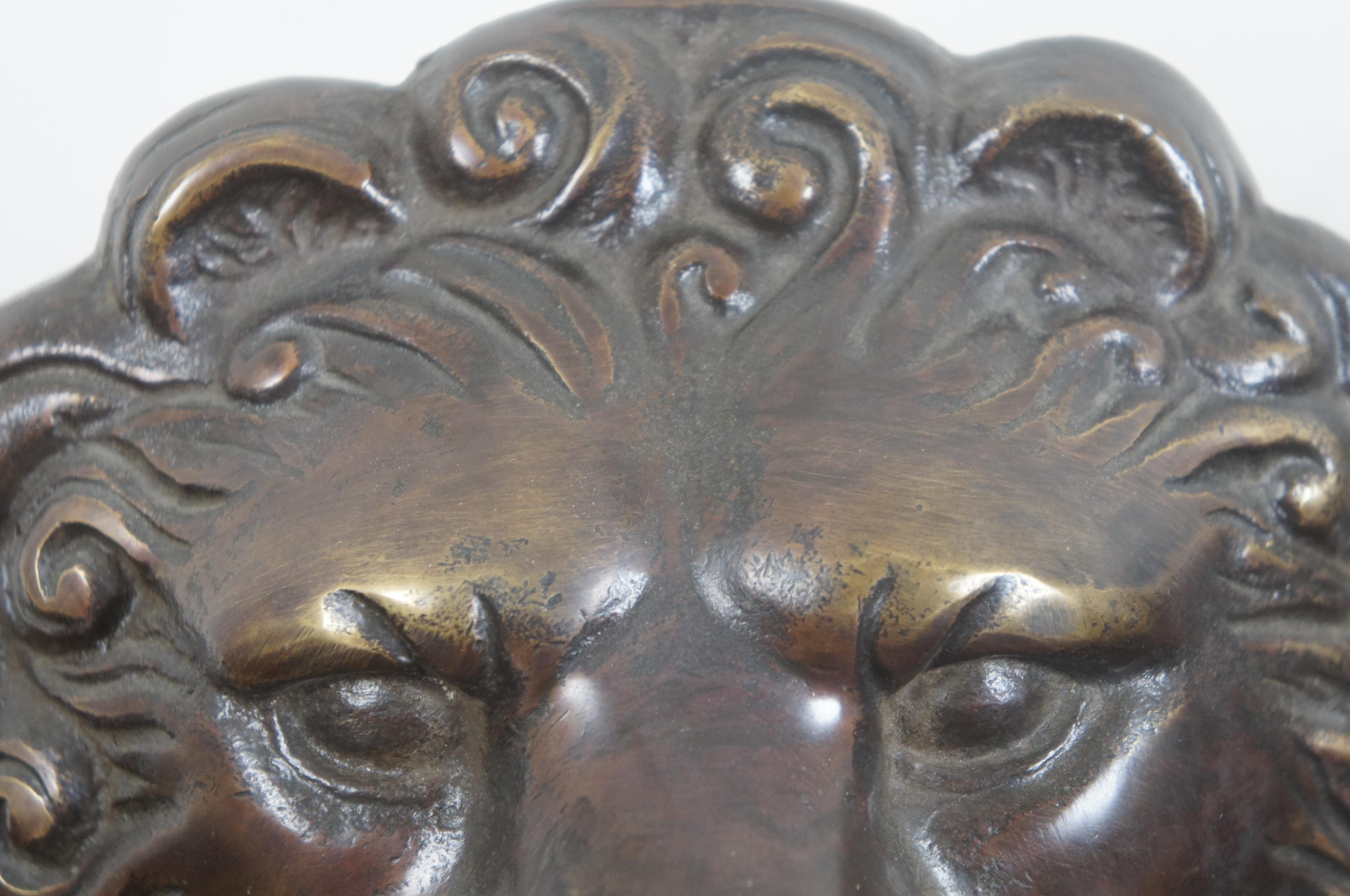 2 Maitland Smith Bronze Lion Head Knocker Buffet Lamps Back Lit Night Light 7