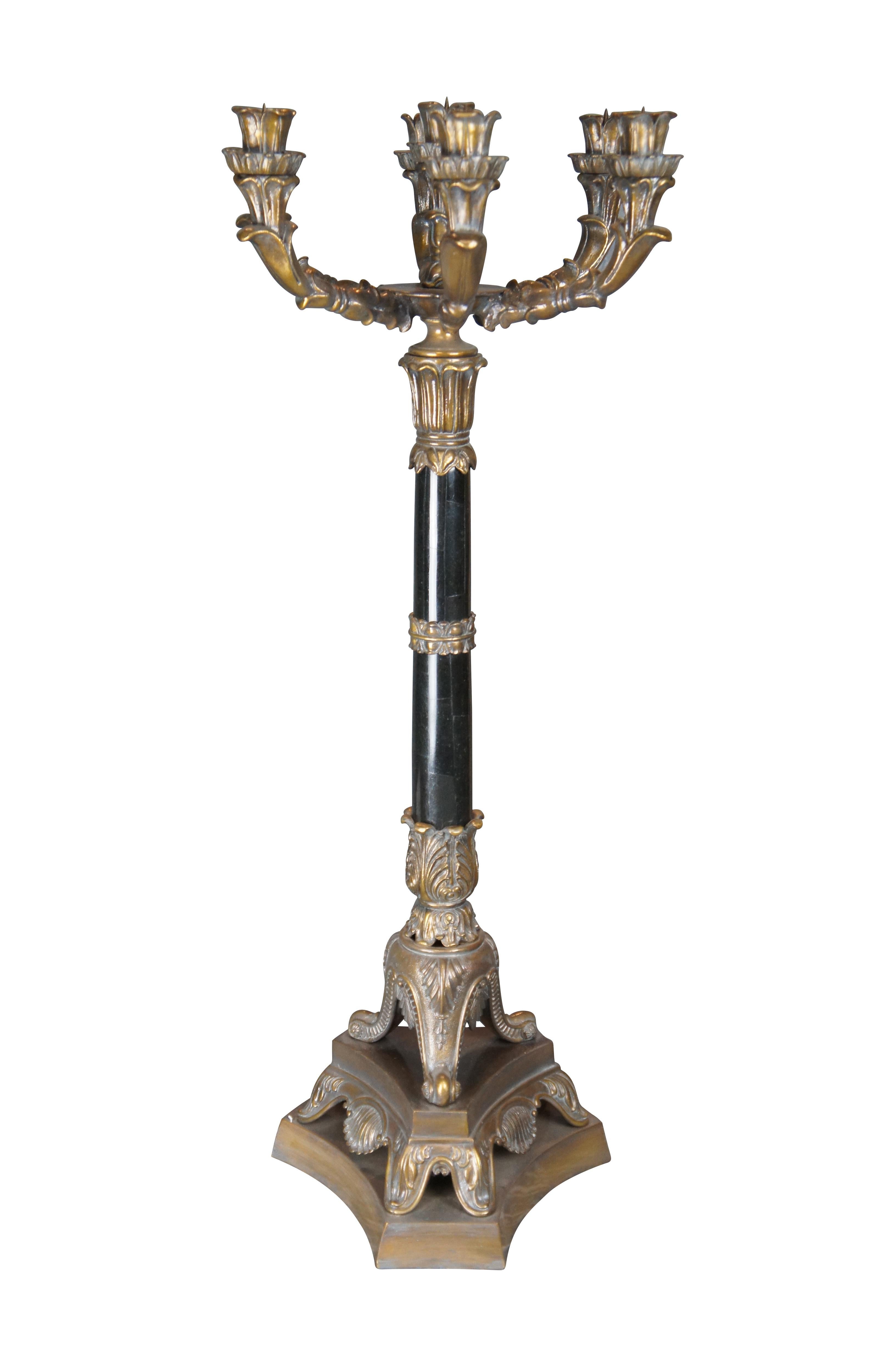 French Provincial 2 Maitland Smith French Marble & Bronze Candlesticks Candelabras Candle Holders For Sale