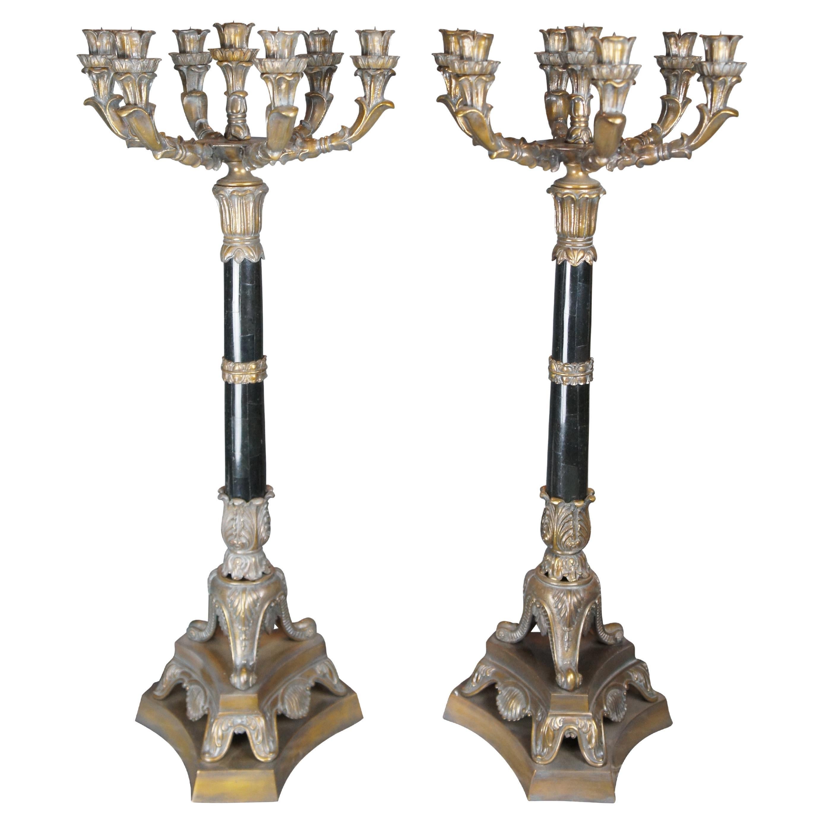 2 Maitland Smith French Marble & Bronze Candlesticks Candelabras Candle Holders For Sale