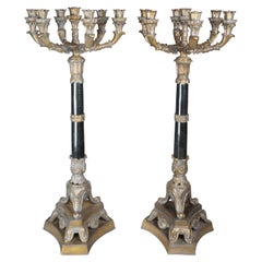 Vintage 2 Maitland Smith French Marble & Bronze Candlesticks Candelabras Candle Holders