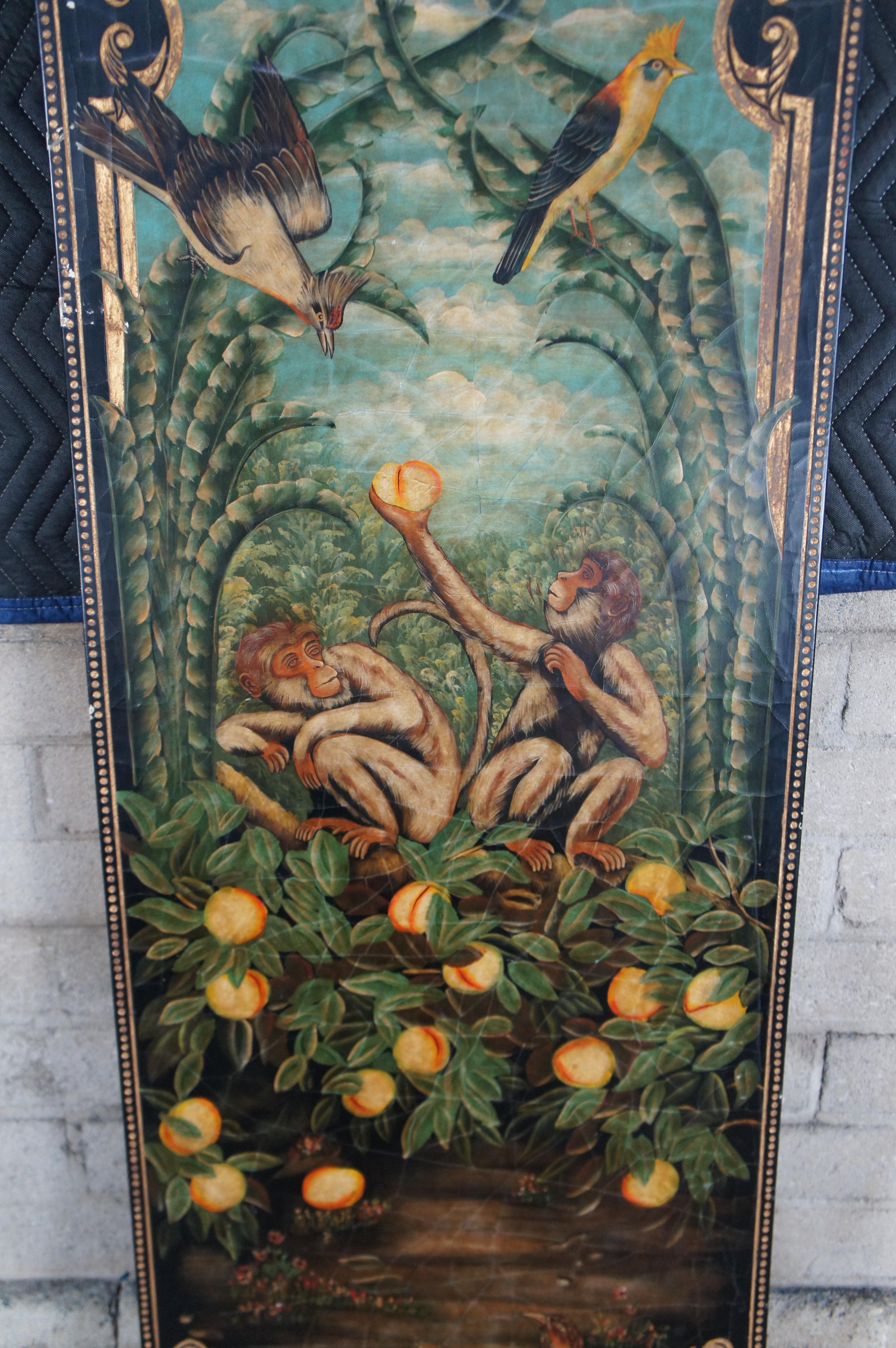 2 Maitland Smith Hand Painted Monkey Landscape Crackled Coromandel Wall Panel For Sale 6