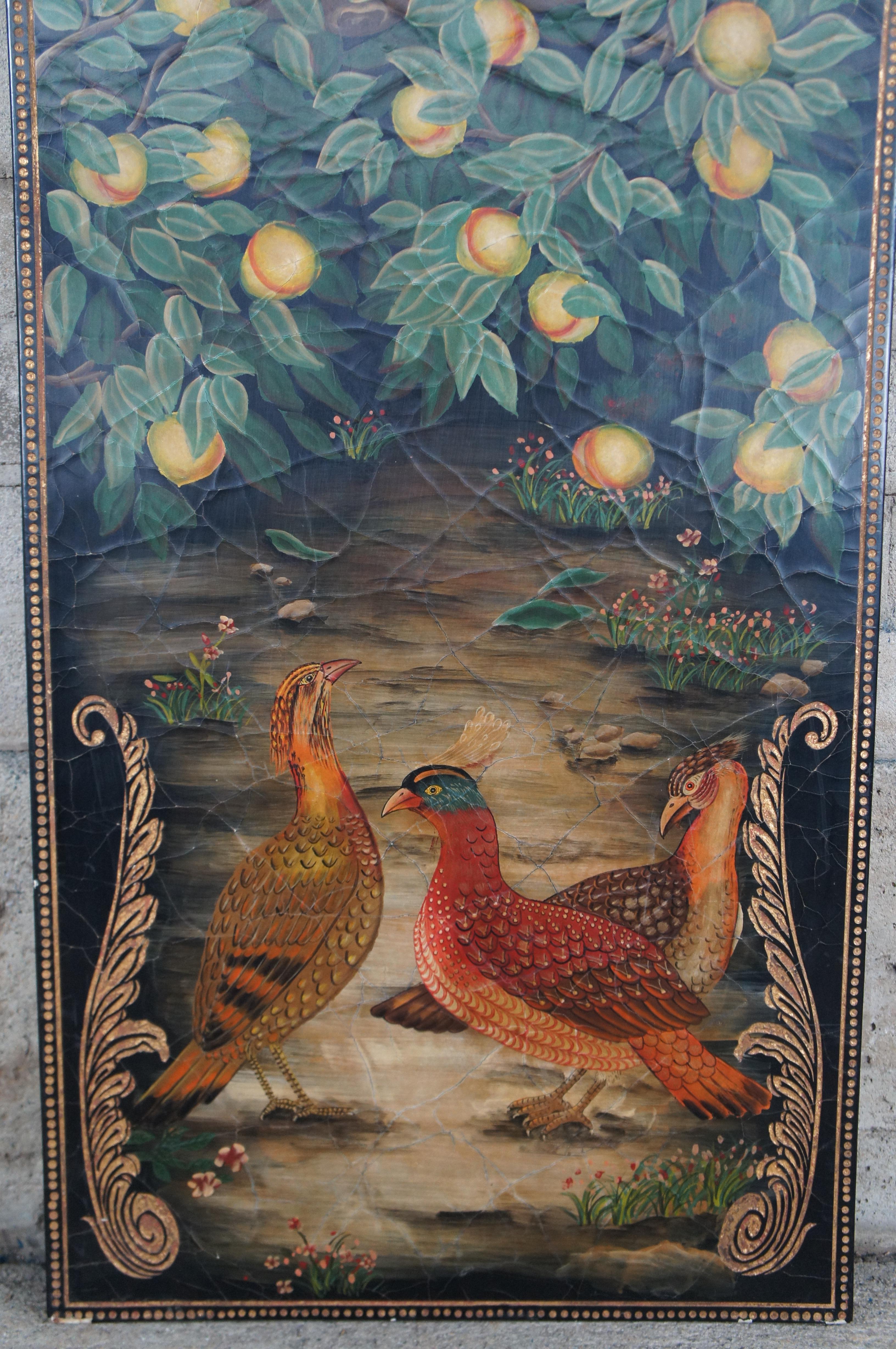 20th Century 2 Maitland Smith Hand Painted Monkey Landscape Crackled Coromandel Wall Panel For Sale